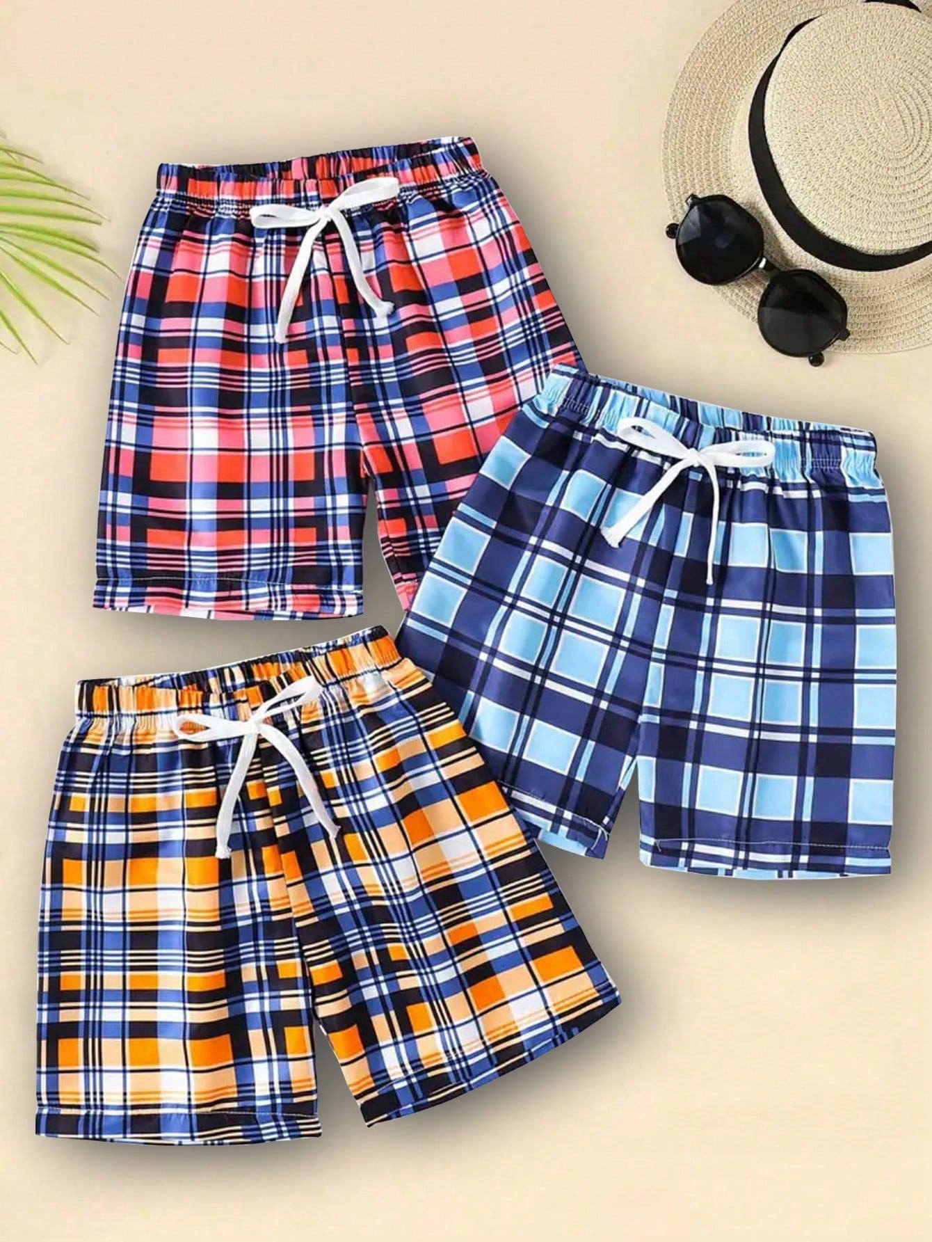 3pcs Boys' Fashionable Striped Pattern Printed Shorts Set, Suitable For Spring, Summer And Autumn