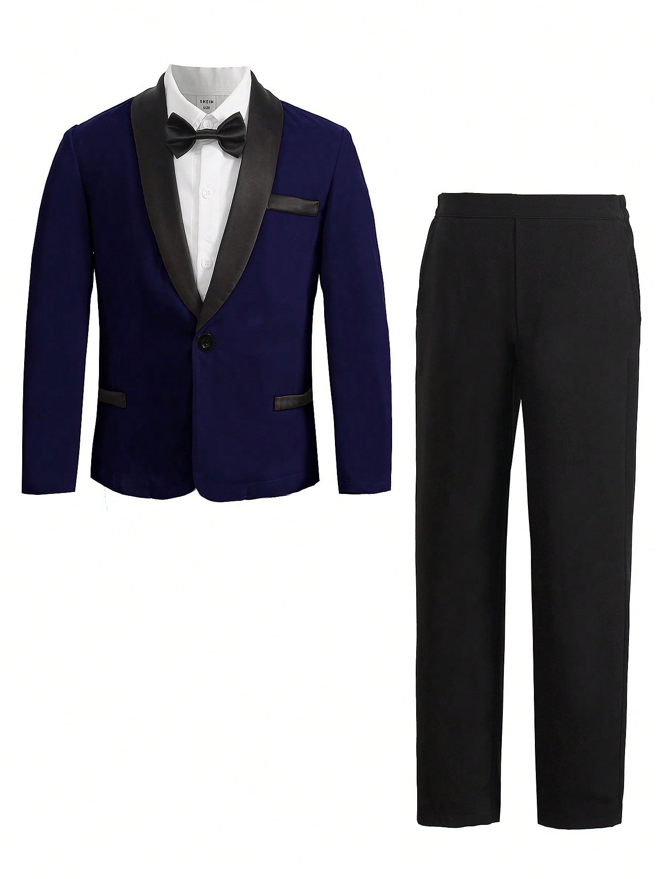 Tween Boys' Formal Suit Set, Party Suit With Contrast Collar Suit Jacket And Dress Pants