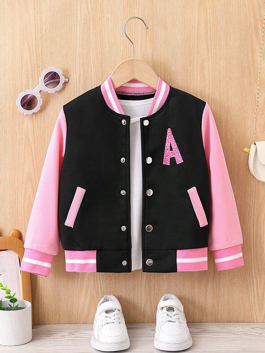 Girls' Color Block Baseball Jacket, Spring Autumn