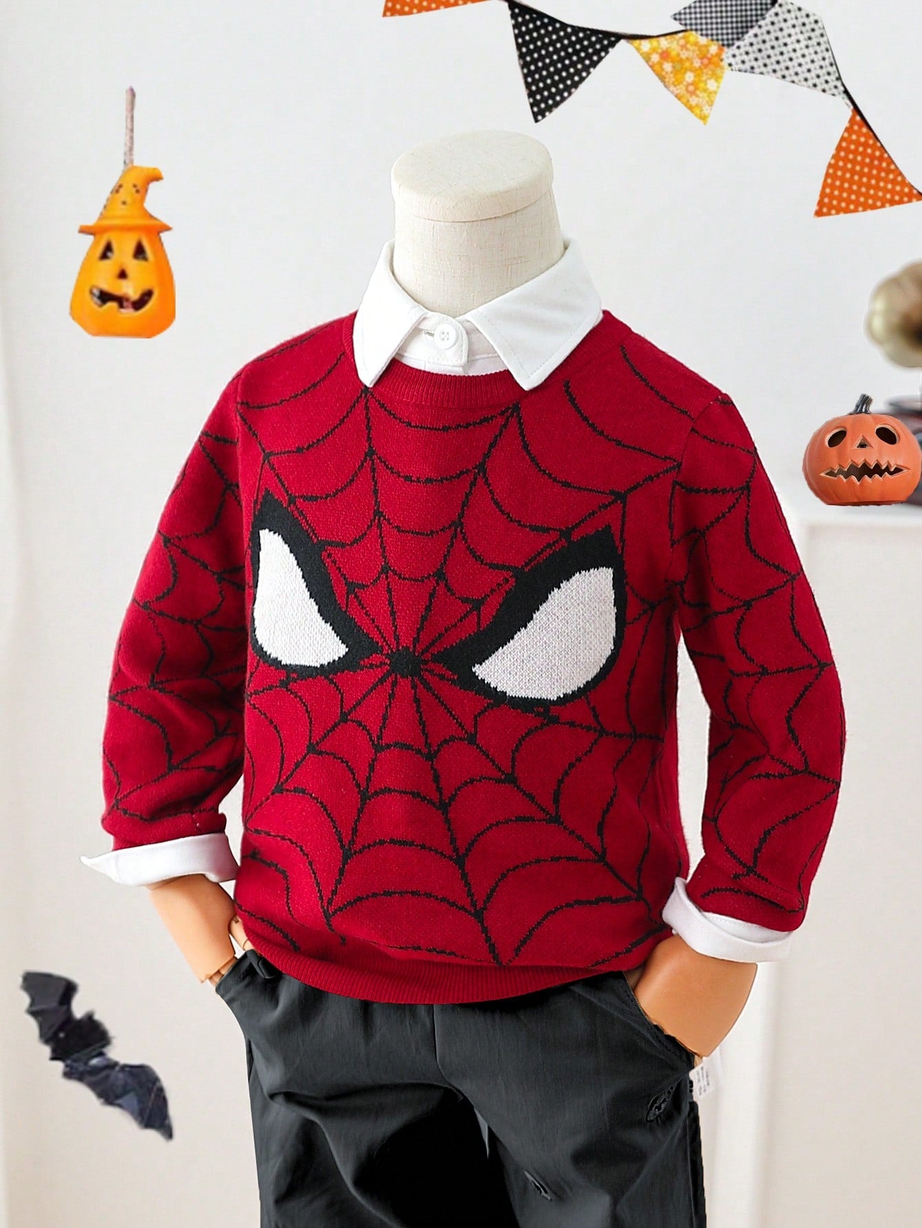 Boys Spider Web Pattern Sweater For Dailywear