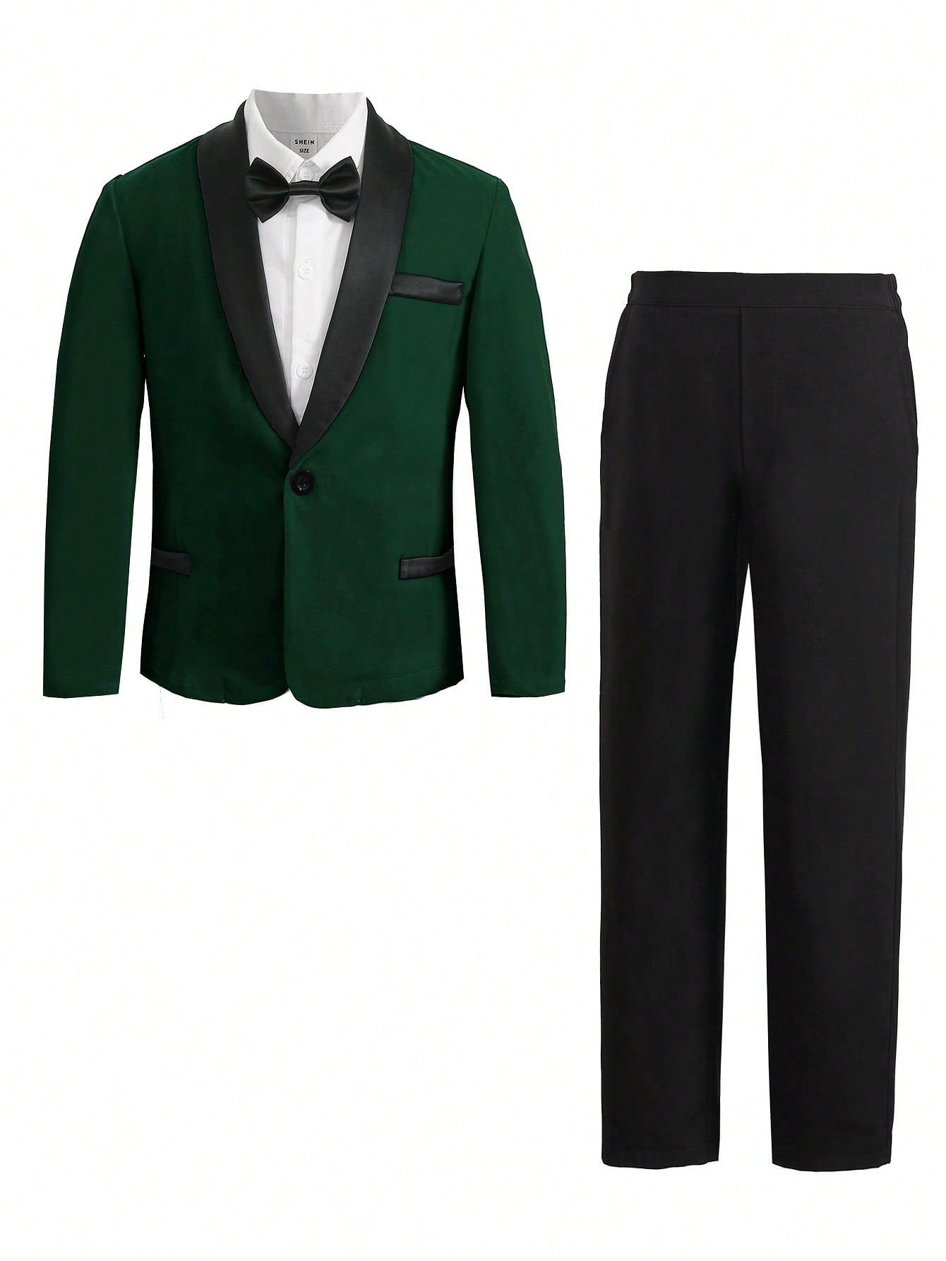 Tween Boys' Formal Suit Set, Party Suit With Contrast Collar Suit Jacket And Dress Pants