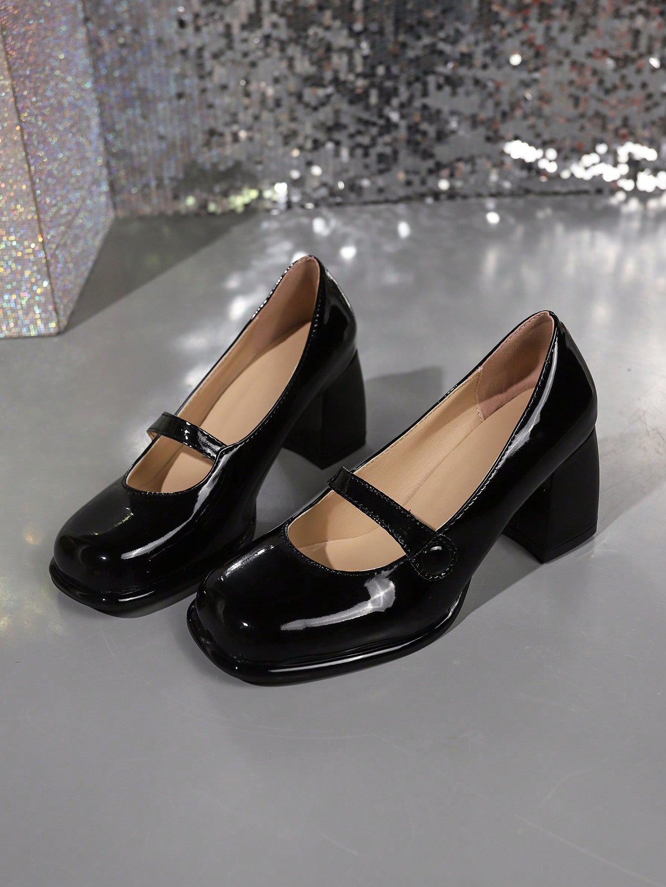 Mary Jane High Heels, Spring/autumn New Arrival, French Vintage Style, Chunky Heel, Colorblock Design, Women's Pu Leather Shoes