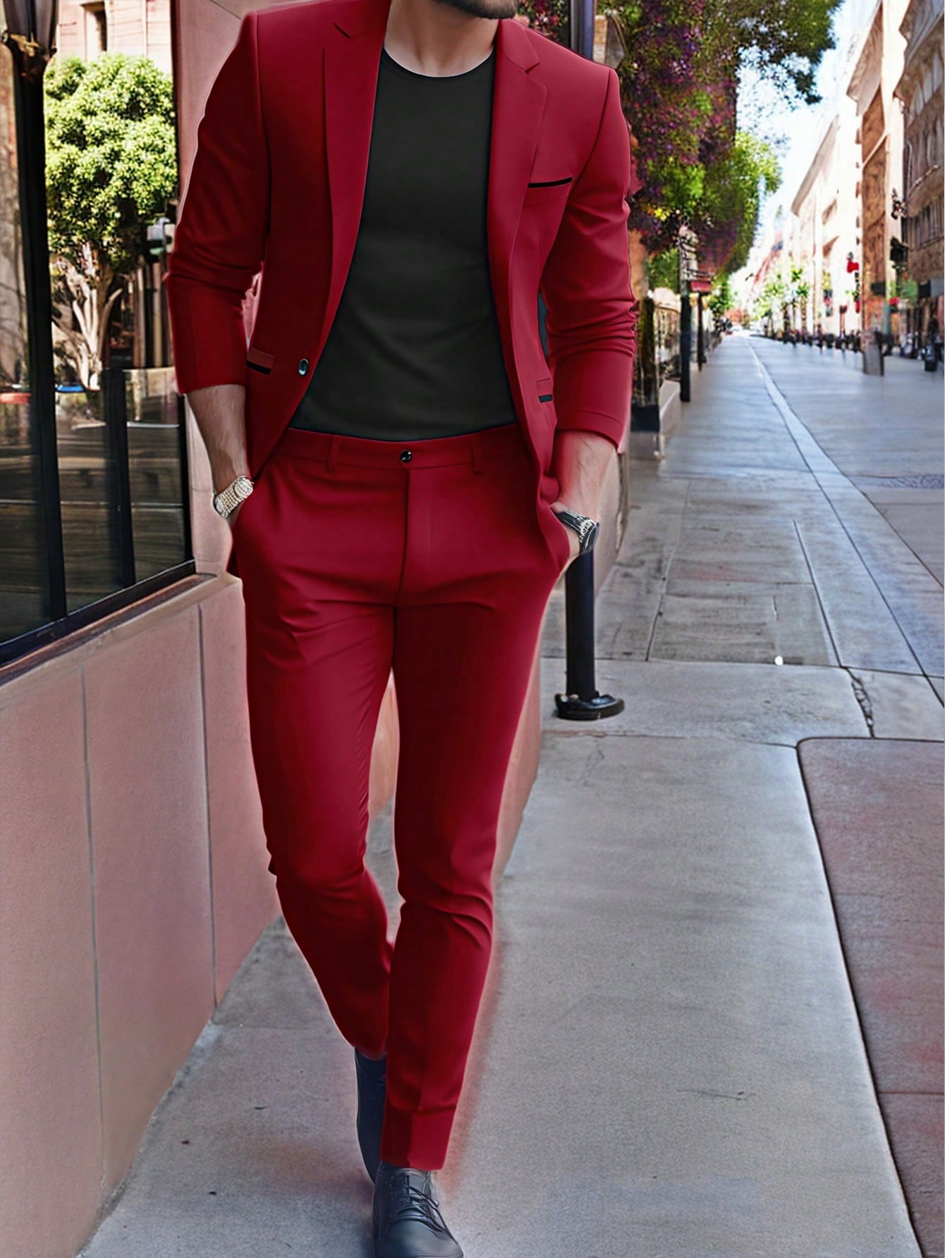 Men Single Button Blazer & Suit Pants