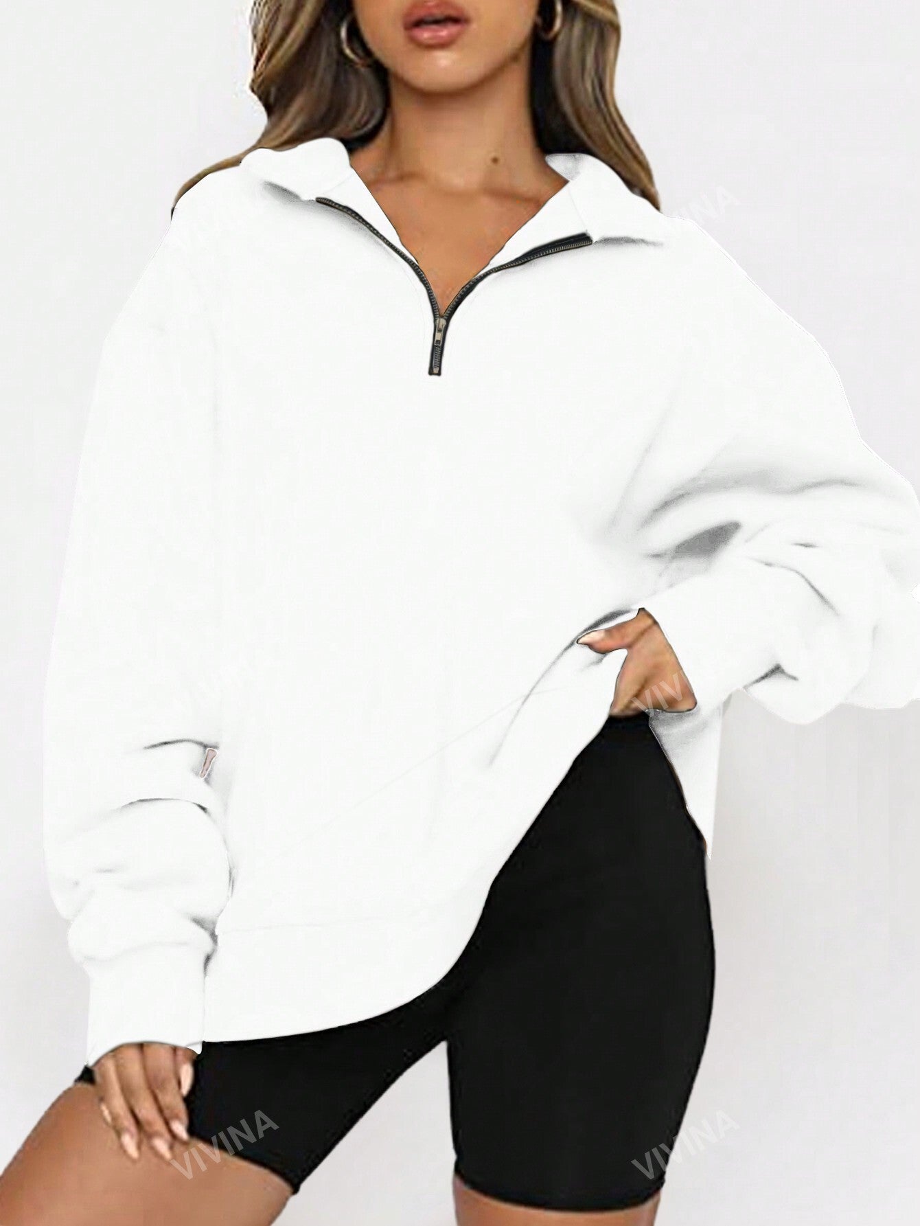 Plus Size Collared Zipper Casual Long Sleeve Pullover Sweatshirt