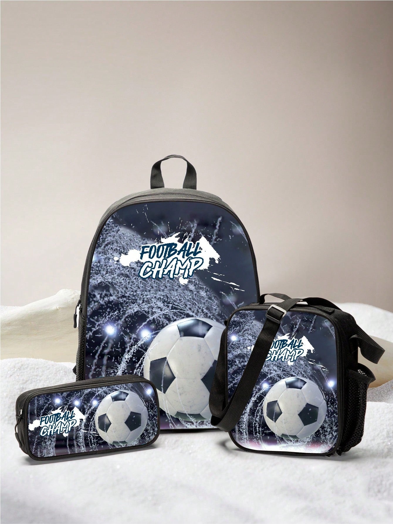 13.8 Inches (35cm) 3pcs Soccer Honeycomb Cool Tech Set, Backpack, Lunch Box And Pencil Case, Suitable For Boys And Girls, Perfect For Traveling, Camping, Casual Cartoon Backpack With Padded Back And Adjustable Shoulder Straps. Stylish, Durable, And Practi