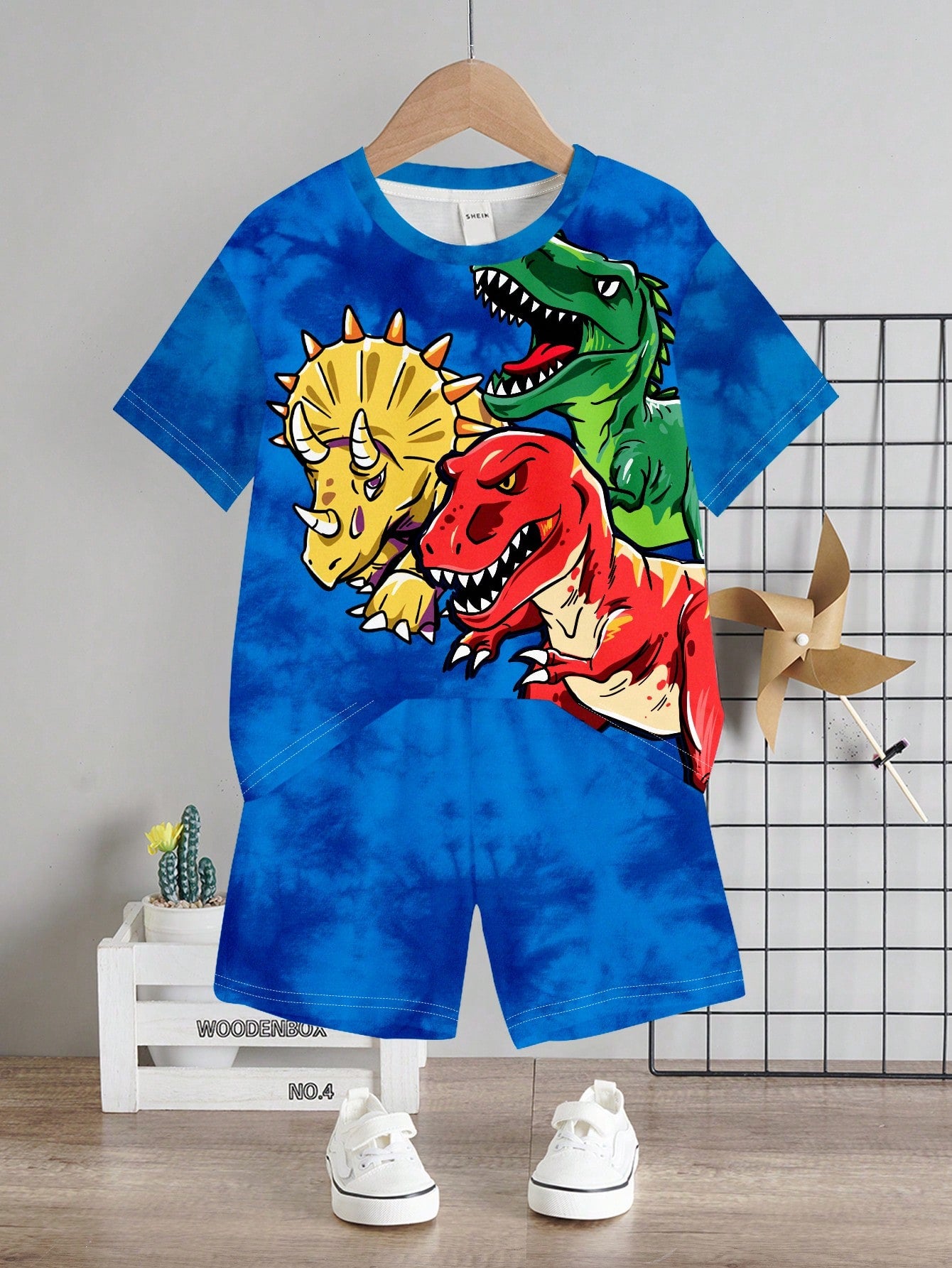 Young Boy Casual Cartoon Animal Puppy Pattern Round Neck Short Sleeve T-Shirt And Shorts Set, Suitable For Summer