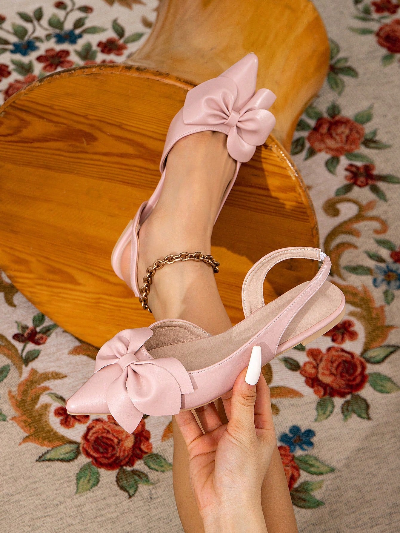 2024 New Summer Fashion Women's Flat Shoes With Bow Tie Pointed Toe Slip-On Backstrap Pink Ladies Sandals