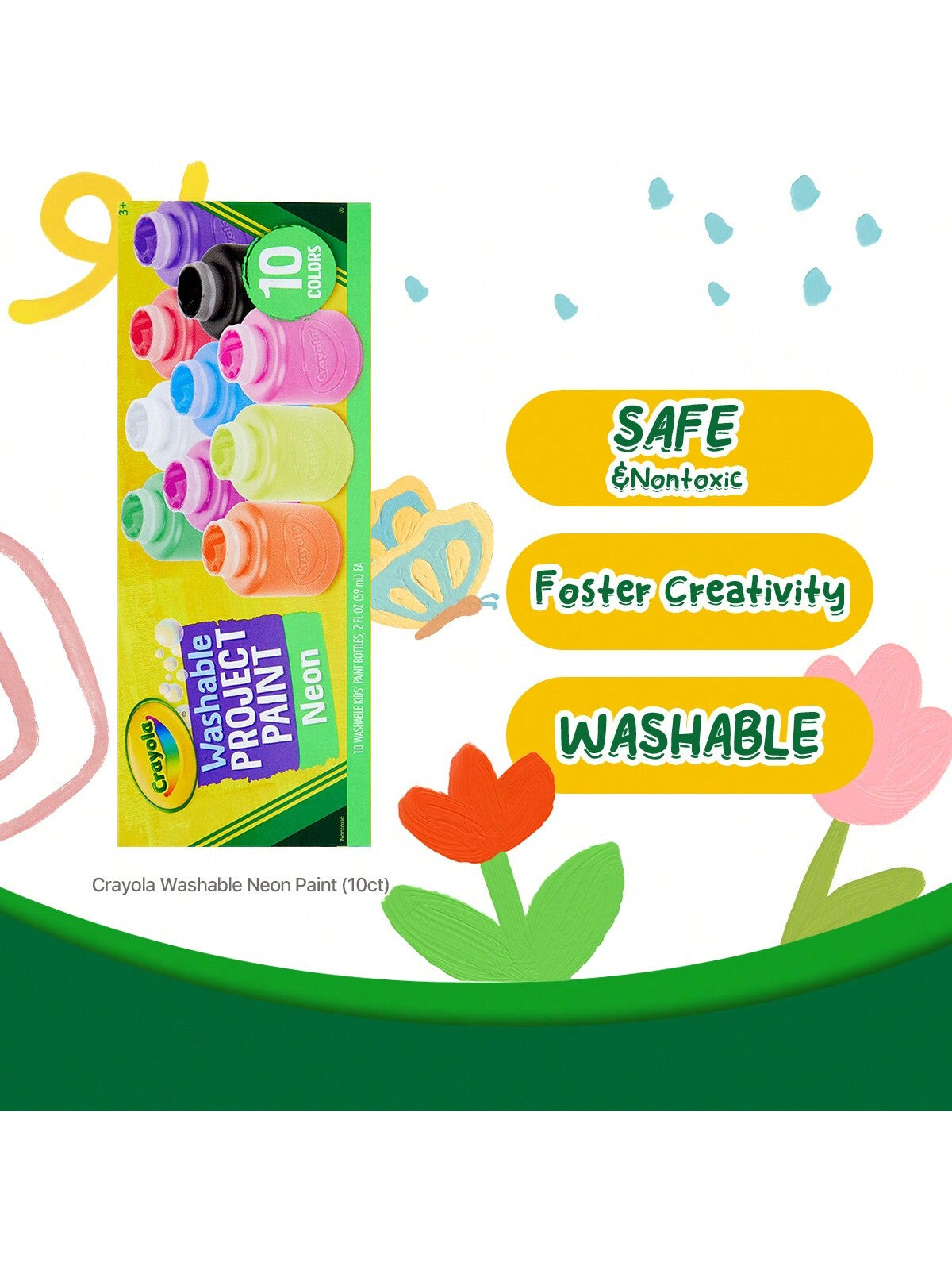 Crayola Washable Kids Project Paint - Neon (2oz), Arts & Crafts Supplies For Kids, Preschool & Kindergarten, Gifts, Ages 3+