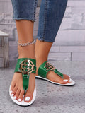 Women Metal Decoration Casual Fashion Soft Padded Flip Flop Lightweight Indoor & Outdoor Flat Slippers