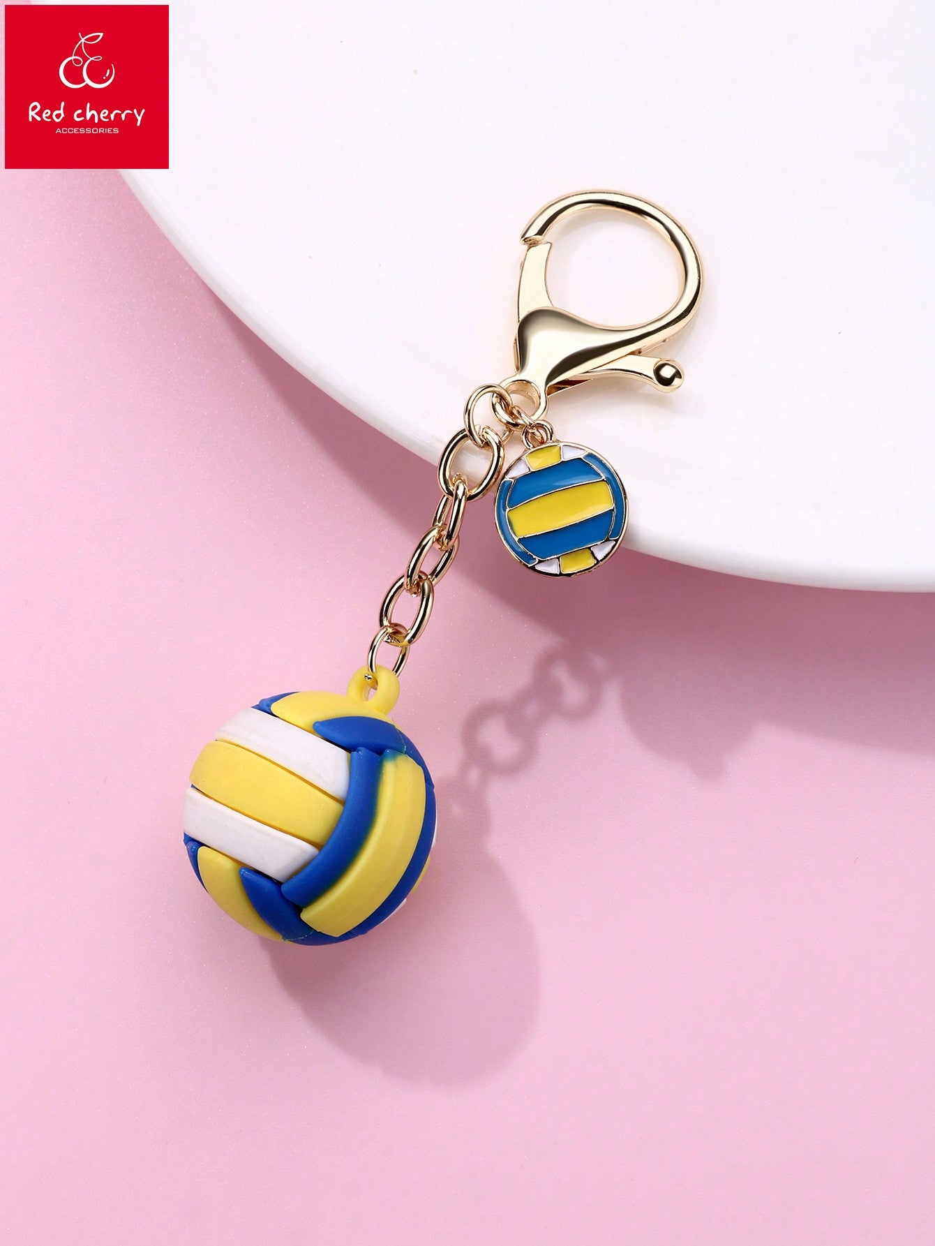 1pc Golden Creative Volleyball/Tennis Racket Shaped Rubber Keychain For Girls, Suitable For Daily Casual Bags Accessories