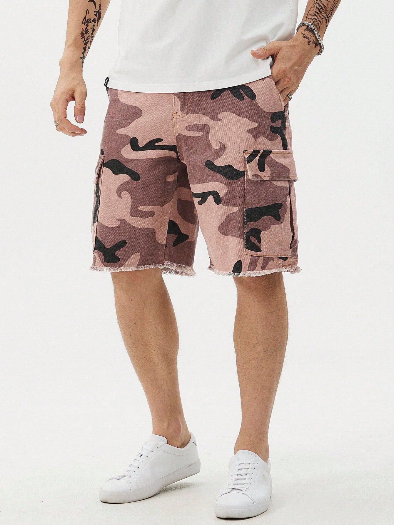 Men's Camouflage Print Pocket Design Fashionable Denim Shorts