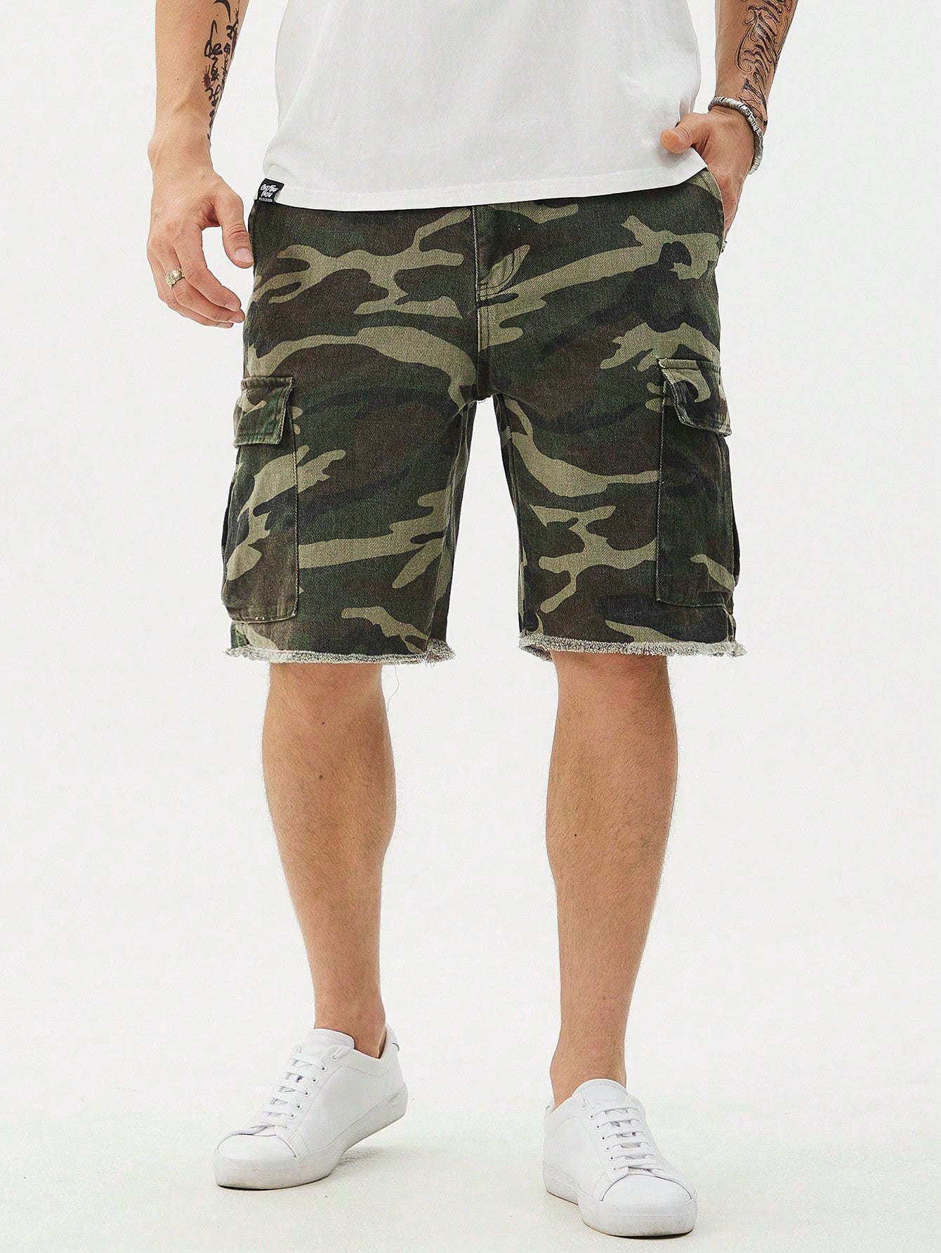 Men's Camouflage Print Pocket Design Fashionable Denim Shorts