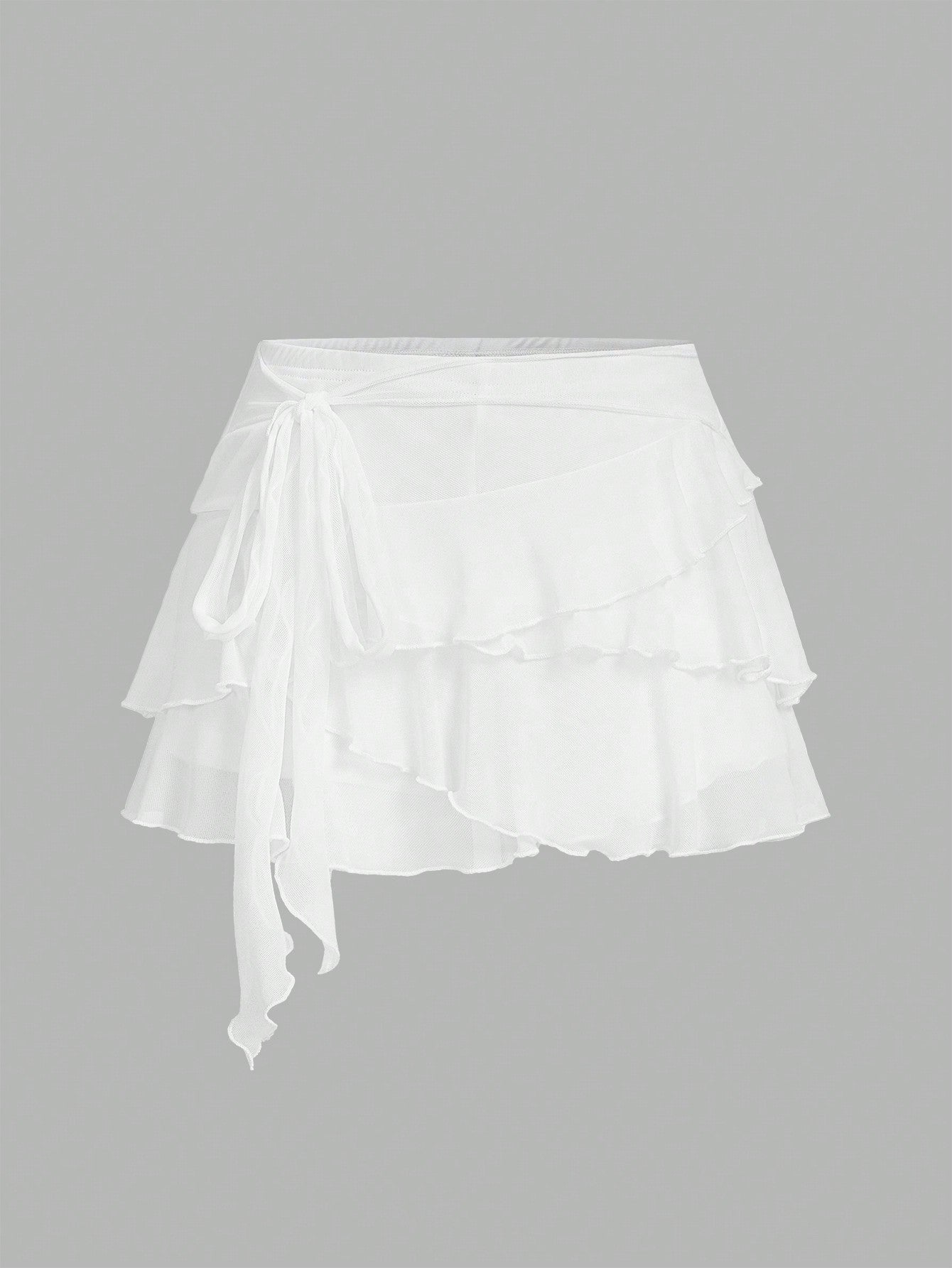 Sweetina Low Rise Lace Layered Y2K Summer Ruffle White Mini Skirt