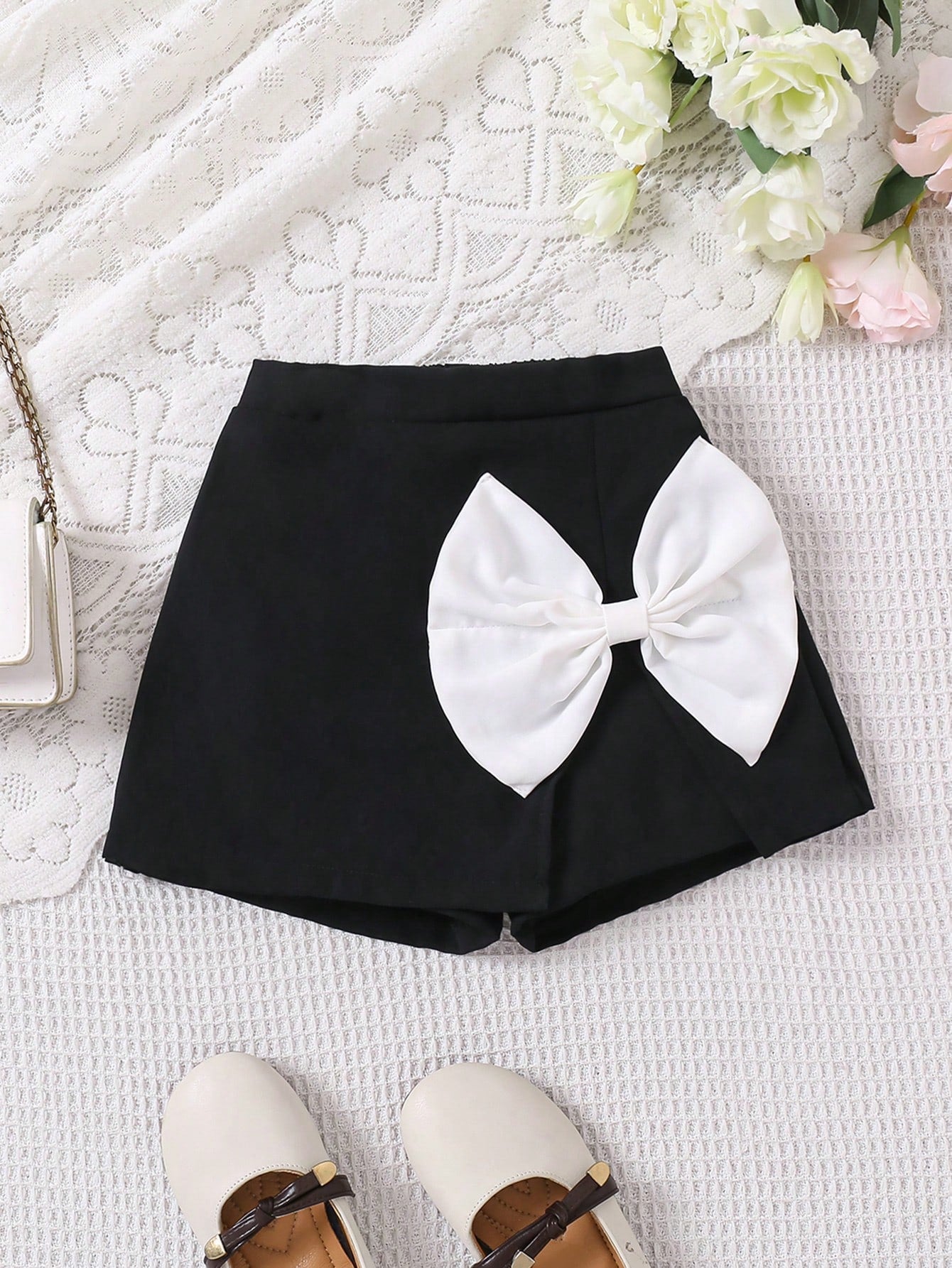 Young Girl Solid Color Bow Decor Summer Shorts