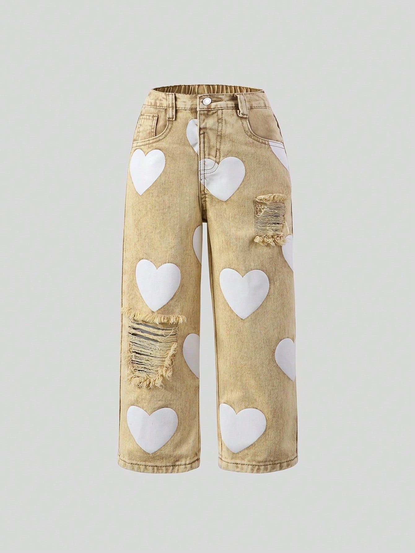 Girls Heart Print Simple Casual Denim Jeans