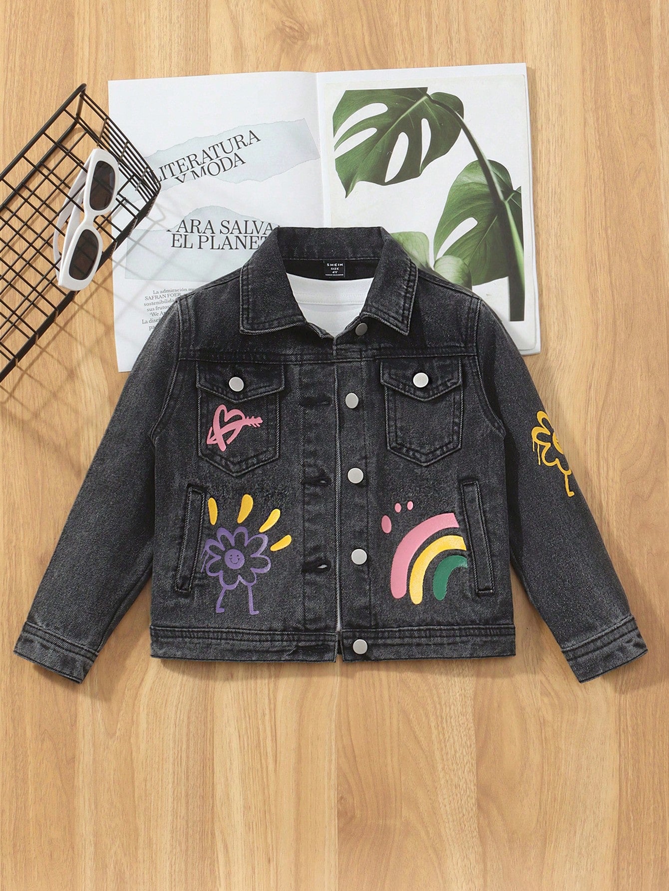 Young Girl Casual Floral Printed Denim Jacket