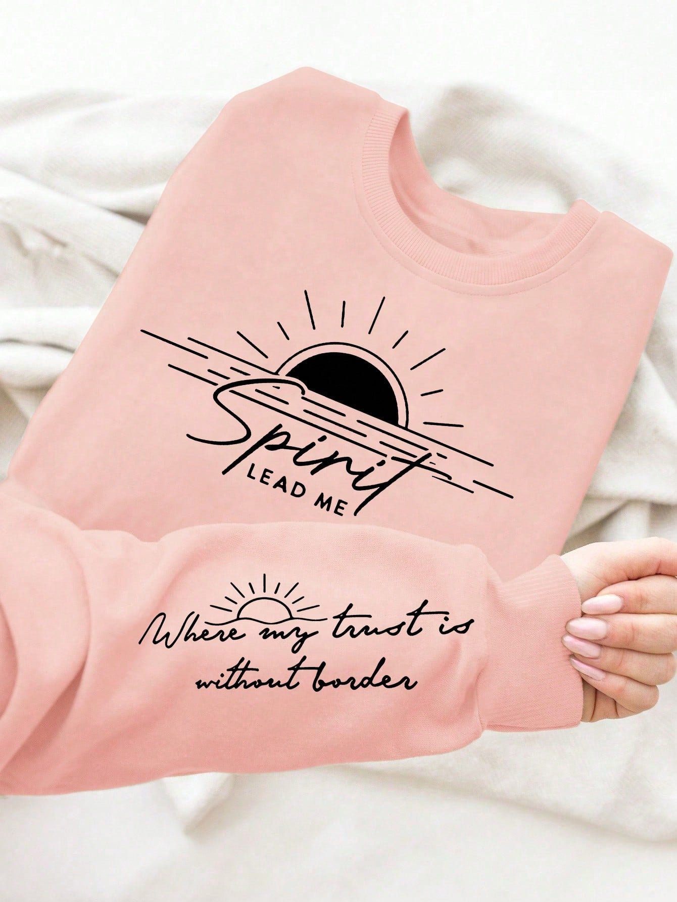 Women's Crew Neck Sweatshirt With Sunrise And Letter Print, Casual Simple Style