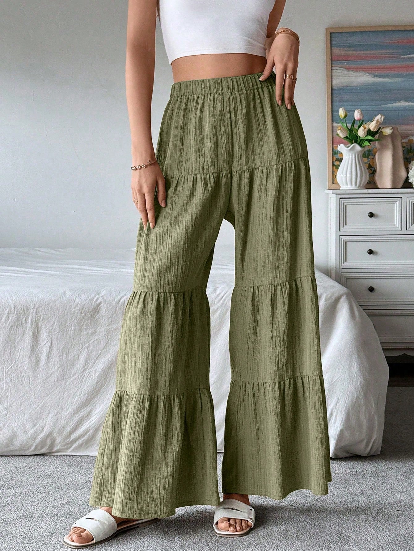 Women's Elegant Textured Casual Comfortable Long Pants