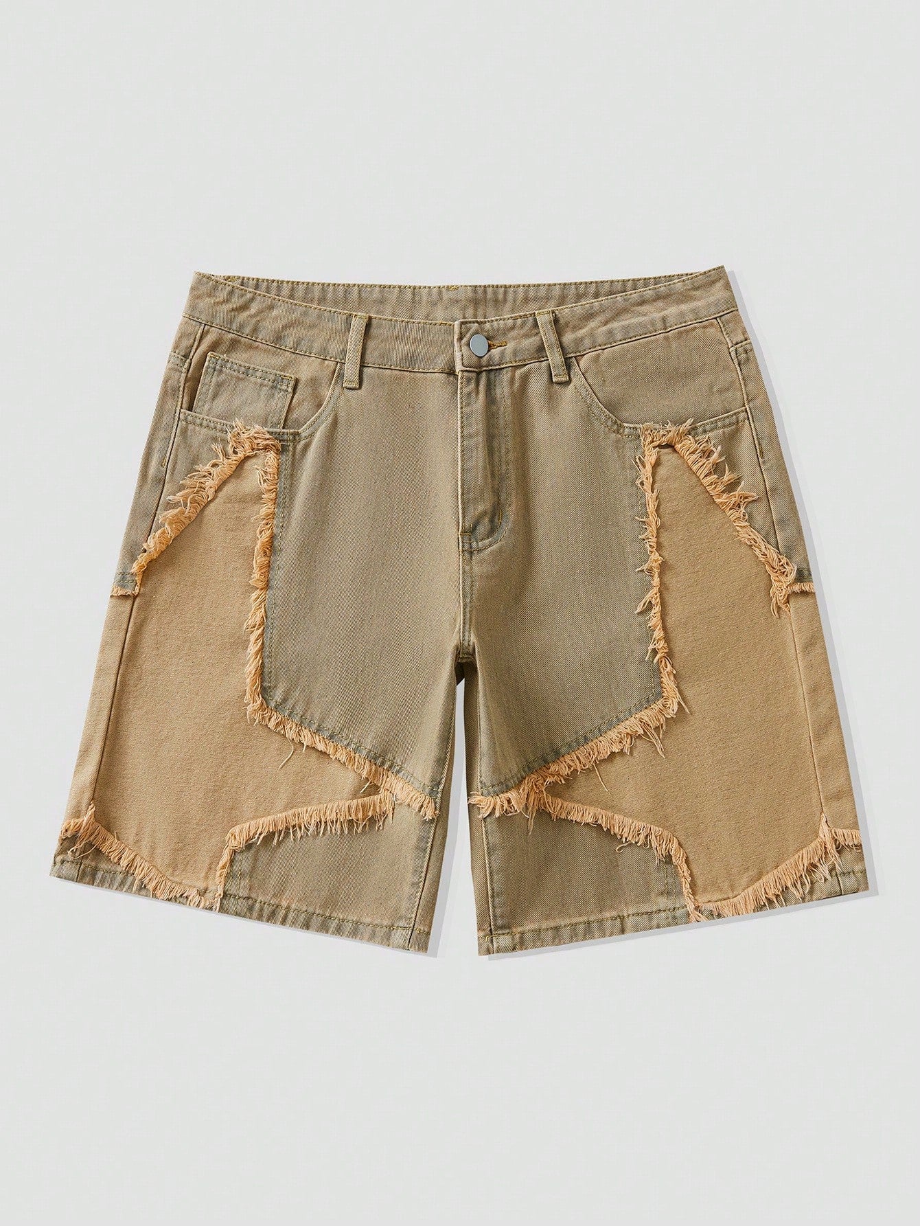 Street Life Men's Casual Denim Shorts With 5-Point Star Patch Pockets