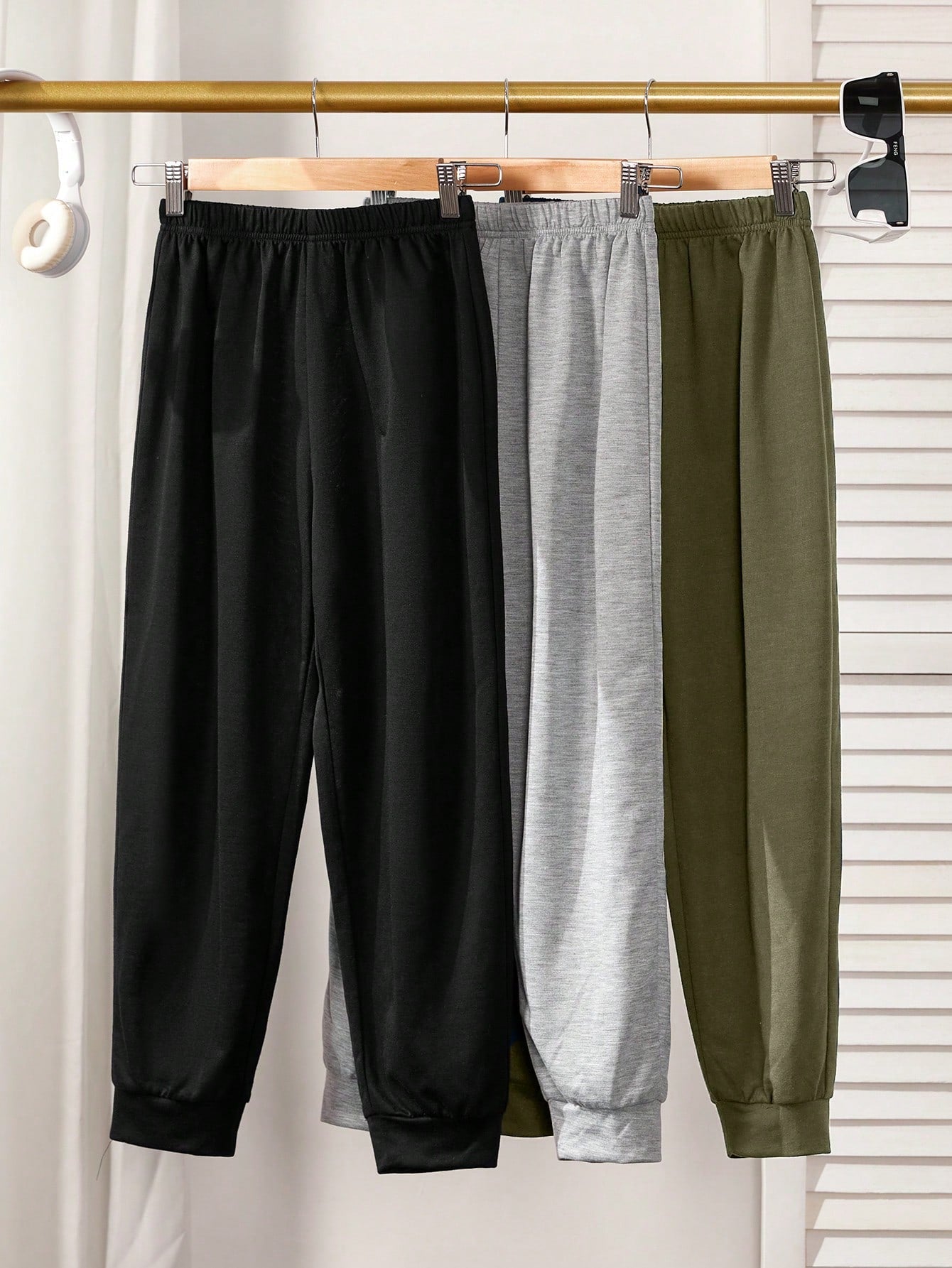 3pcs/Set Tween Boy Casual Solid Color Loose Knit Pants, 3 Colors