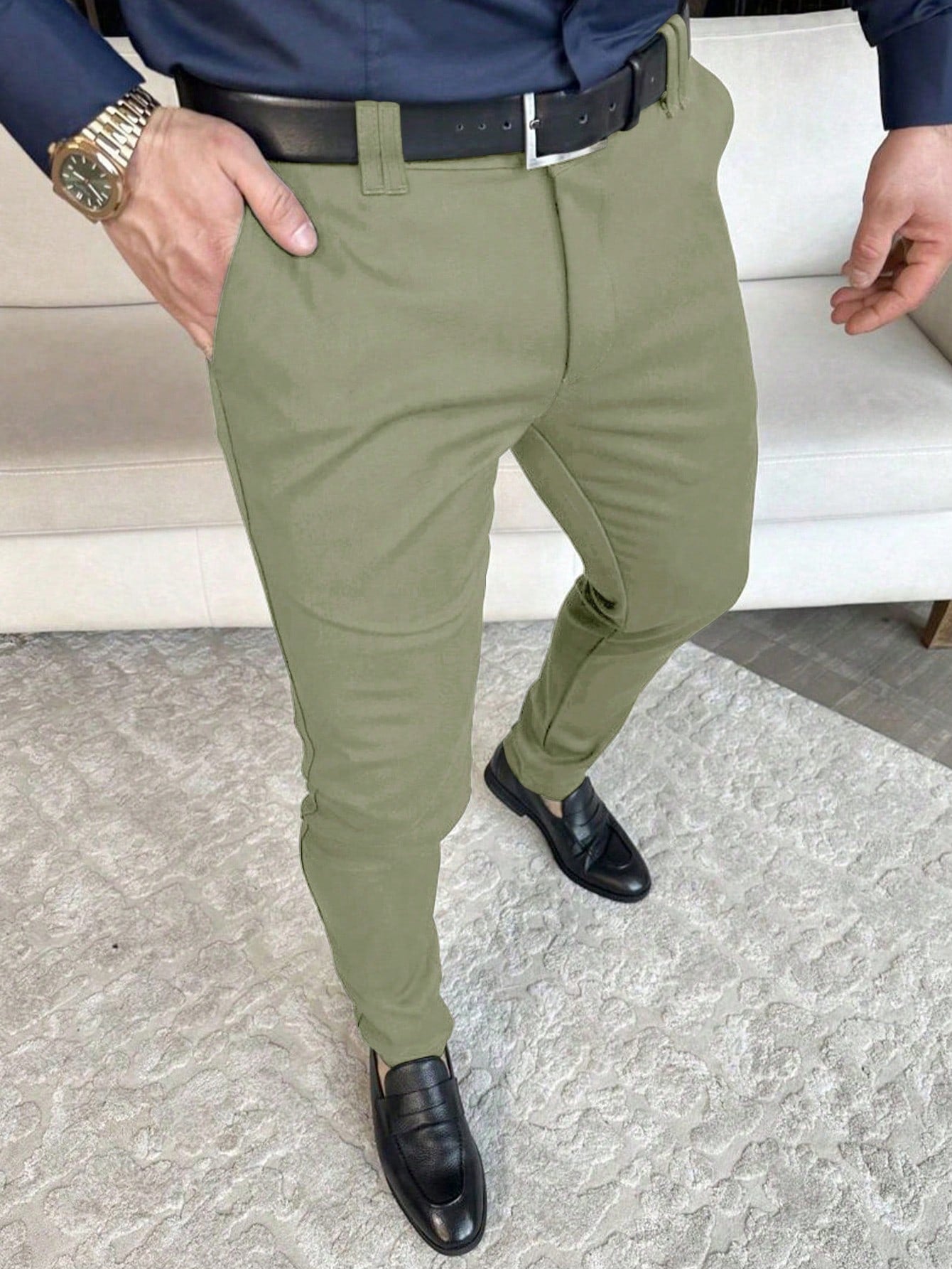 Men Slant Pocket Suit Pants Without Belt