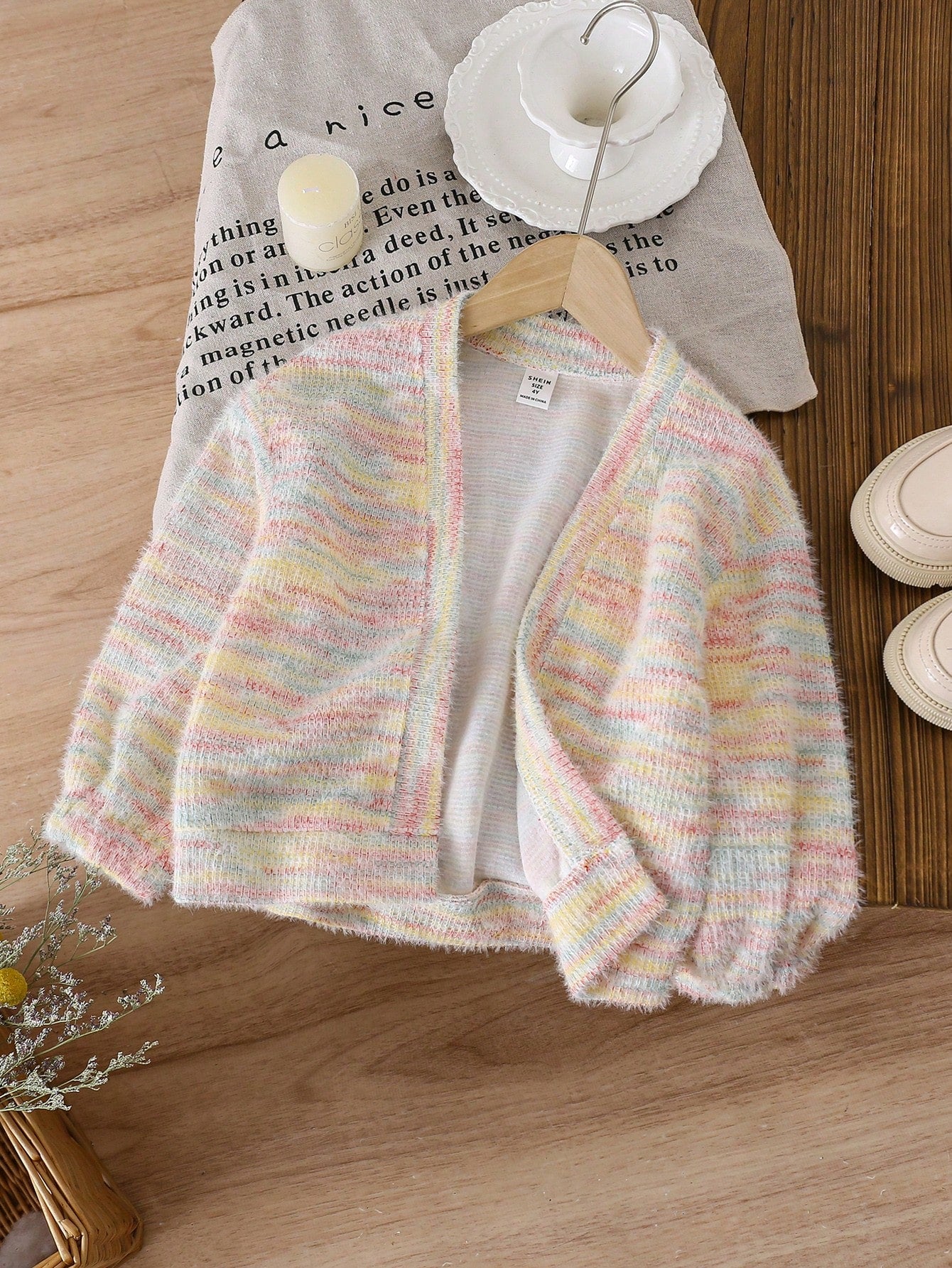 Toddler Girls' Casual Colorful Faux Fur Knit Jacquard Cardigan Jacket For Holiday