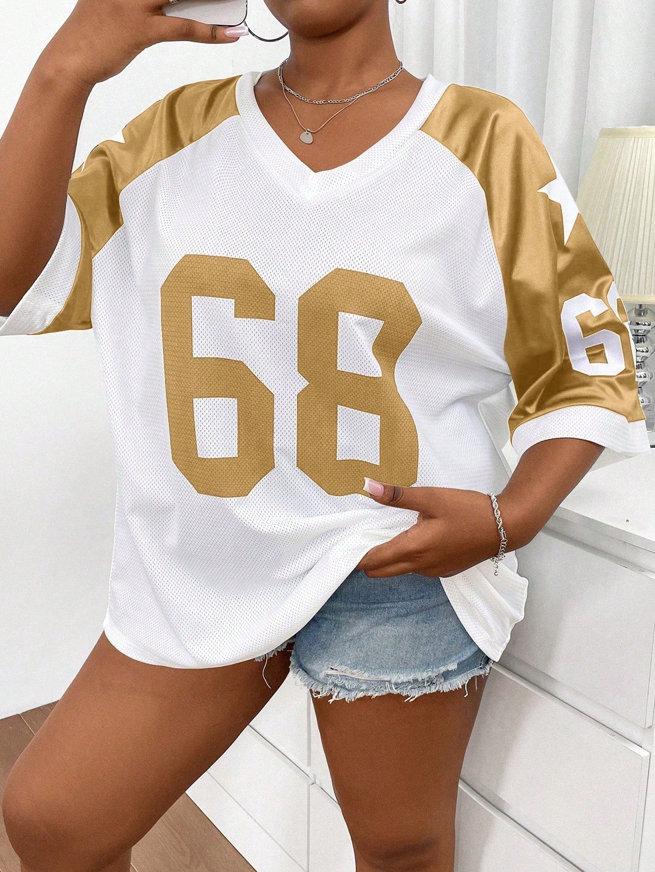 Plus Size Printed College Style Loose Short Sleeve Sports T-Shirt