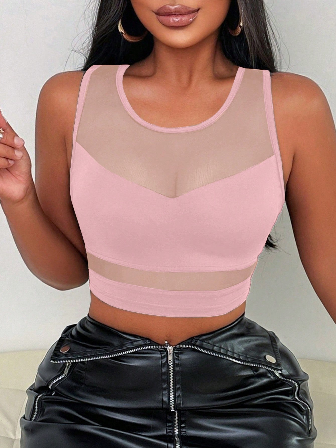 Summer Fashionable Sexy Contrast Mesh Crop Top