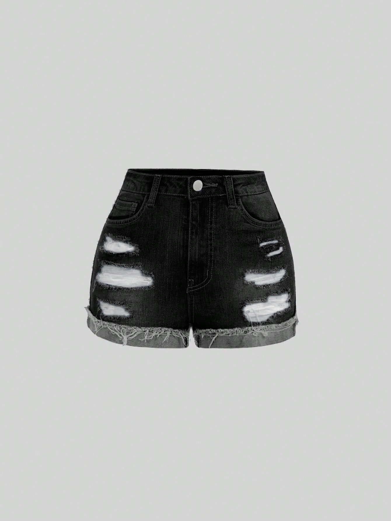 Teen Girls Ripped Roll Up Hem Denim Shorts