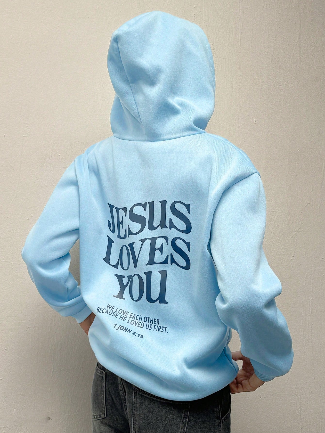 Women's Fleece Lined Hoodie With Slogan Print And Drawstrings, Suitable For Autumn And Winter, JESUS LOVES YOU WE LOVE EACH OTHER BECAUSE HE LOVED US FIRST 1 JOHN 4: 19