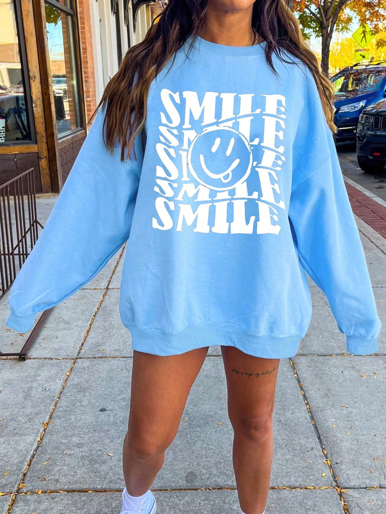 Casual & Minimalist Thermal Imaging Print Long Sleeve Oversize Women's Sweatshirt, Round Neck, Suitable For Fall And Winter DREAM BIG LIKE THE UNIVERSE Life Is Amusing YOUTH MEANS LIMITLESS POSSIBILITIES AN AMBITION FOR EVERY CHALLENGE FEARLESS CREATIVE