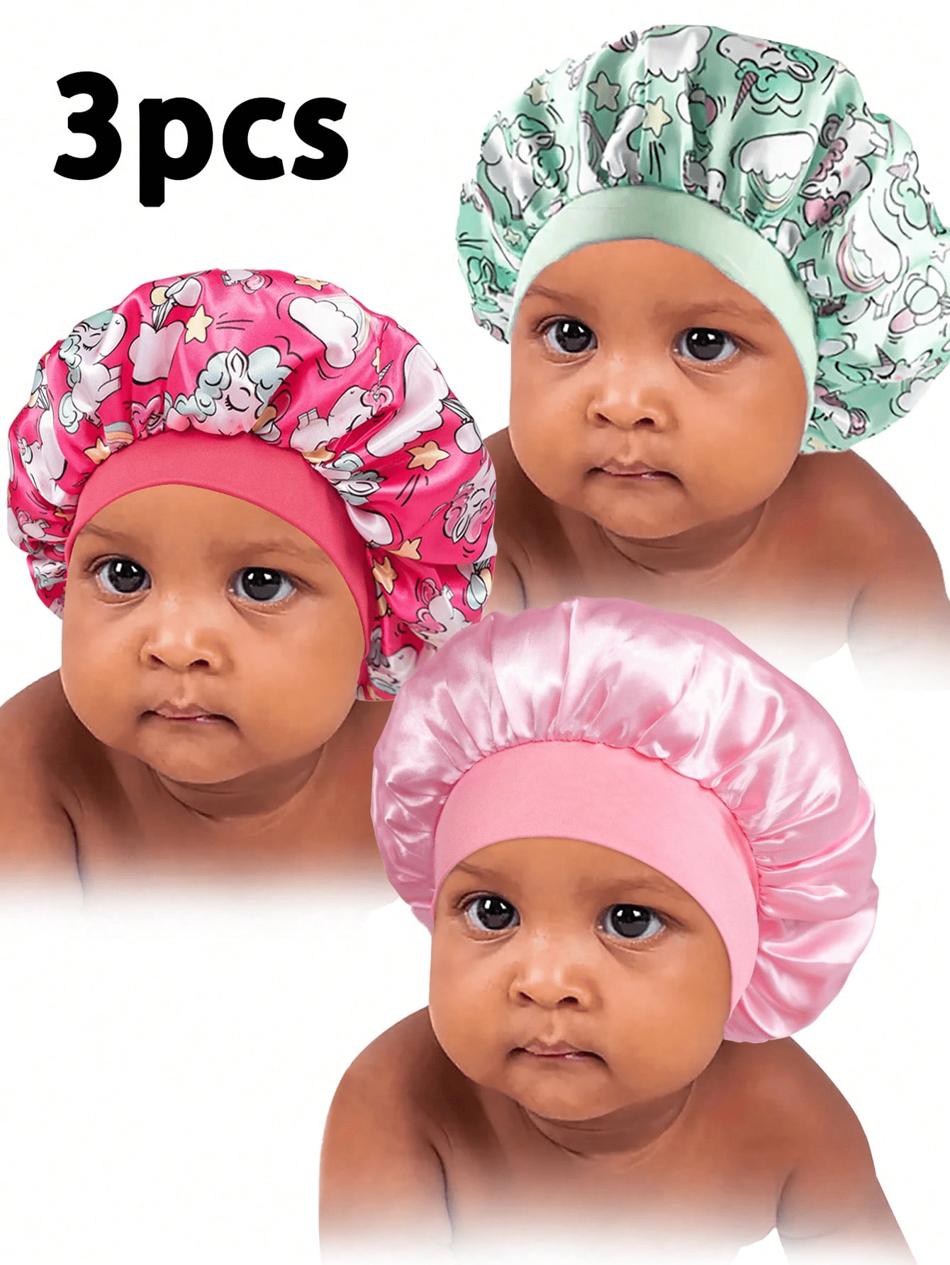 3pcs Kids' Bonnet Hat Set, Elastic & Printed & Comfortable Headwear