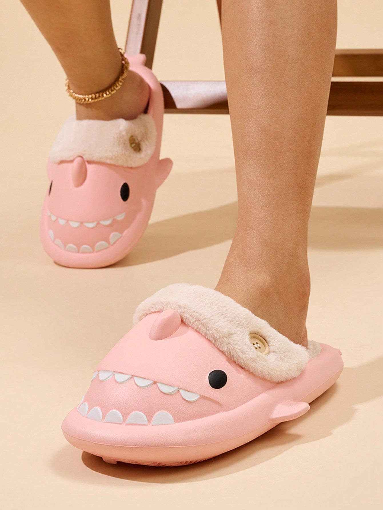 Detachable Shark Design Slippers, Soft Sole, Anti-Slip, Warm Fleece Lining, Couples Unisex, Autumn/Winter