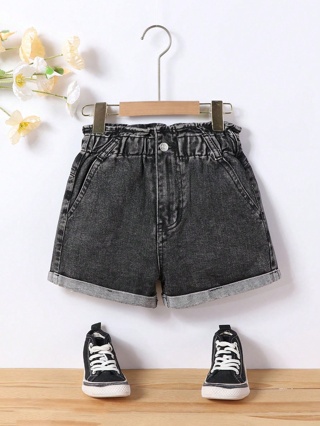 Kids Tween Girl Casual Daily Boho Paperback Flat Pockets Roll Up Hem Denim Shrots