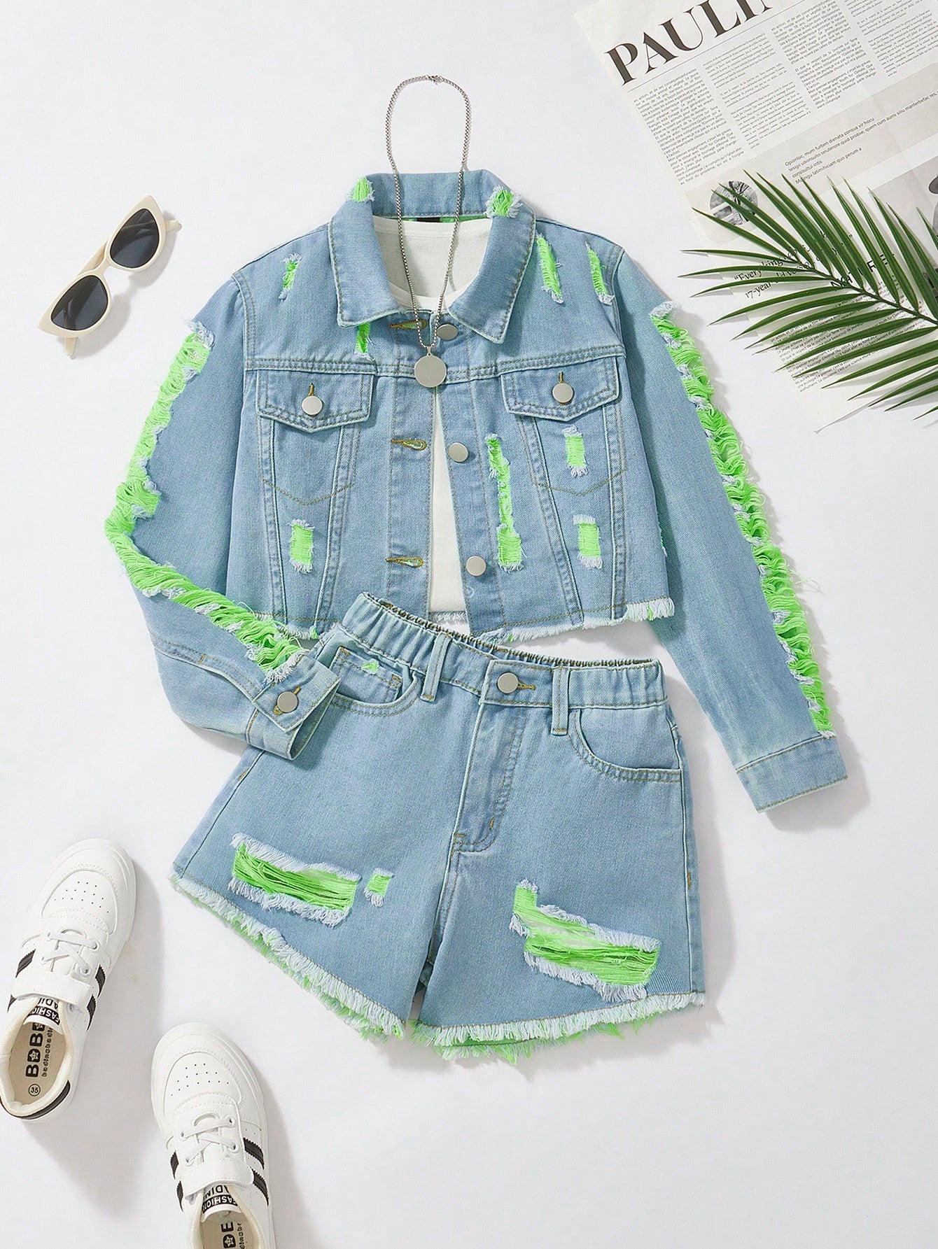 Streecool Kids Cool Girl Street Style Distressed Denim Outfit