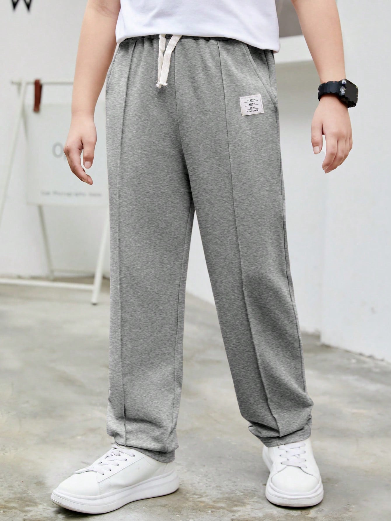 Tween Boy Letter Patched Detail Drawstring Waist Sweatpants