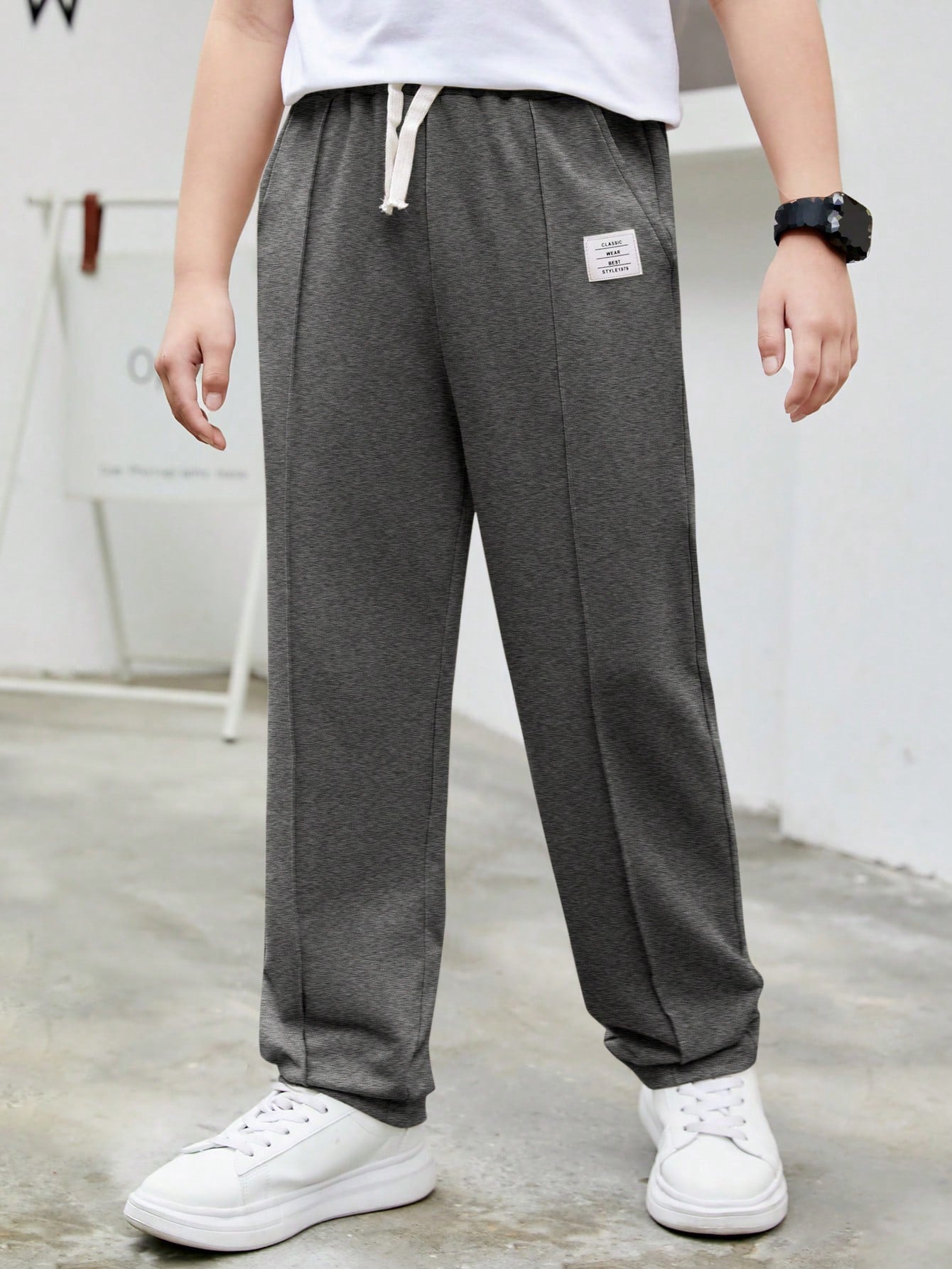 Tween Boy Letter Patched Detail Drawstring Waist Sweatpants