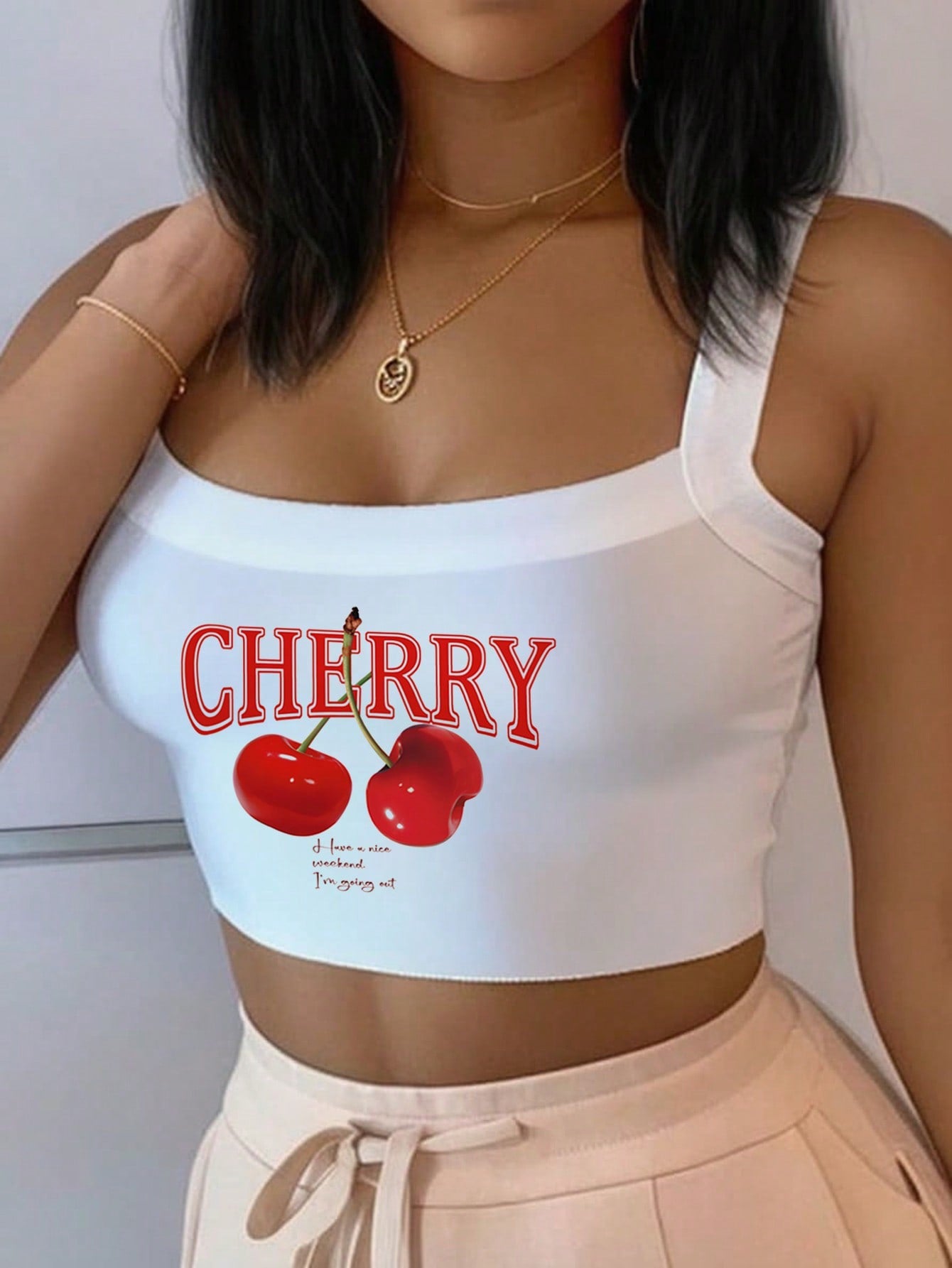 Women's Casual Simple Thick Strap Camisole Crop Top, Suitable For Summer