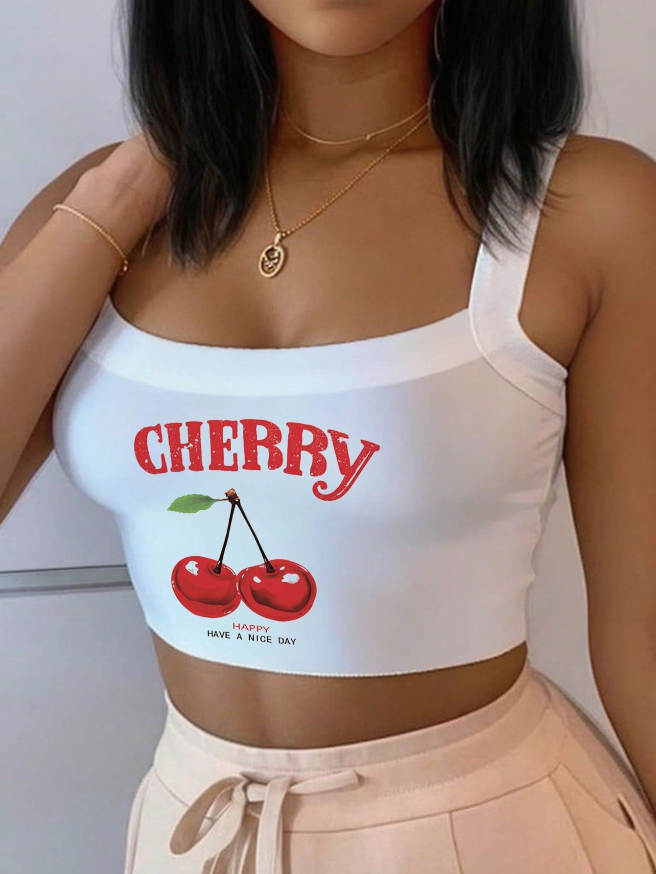 Women's Casual Simple Thick Strap Camisole Crop Top, Suitable For Summer