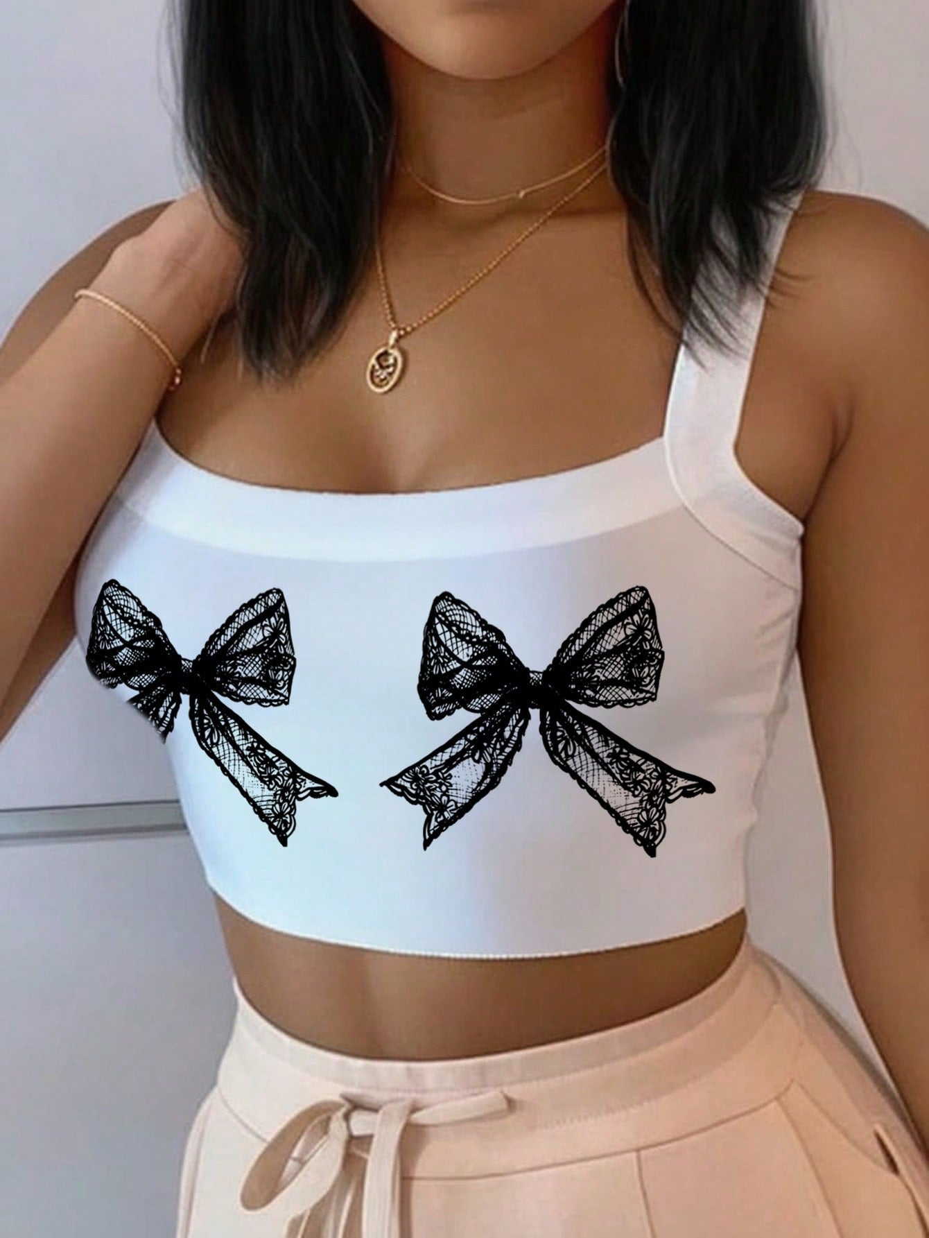 Casual Simple Thick Strap Tight Crop Top Tank, Suitable For Summer