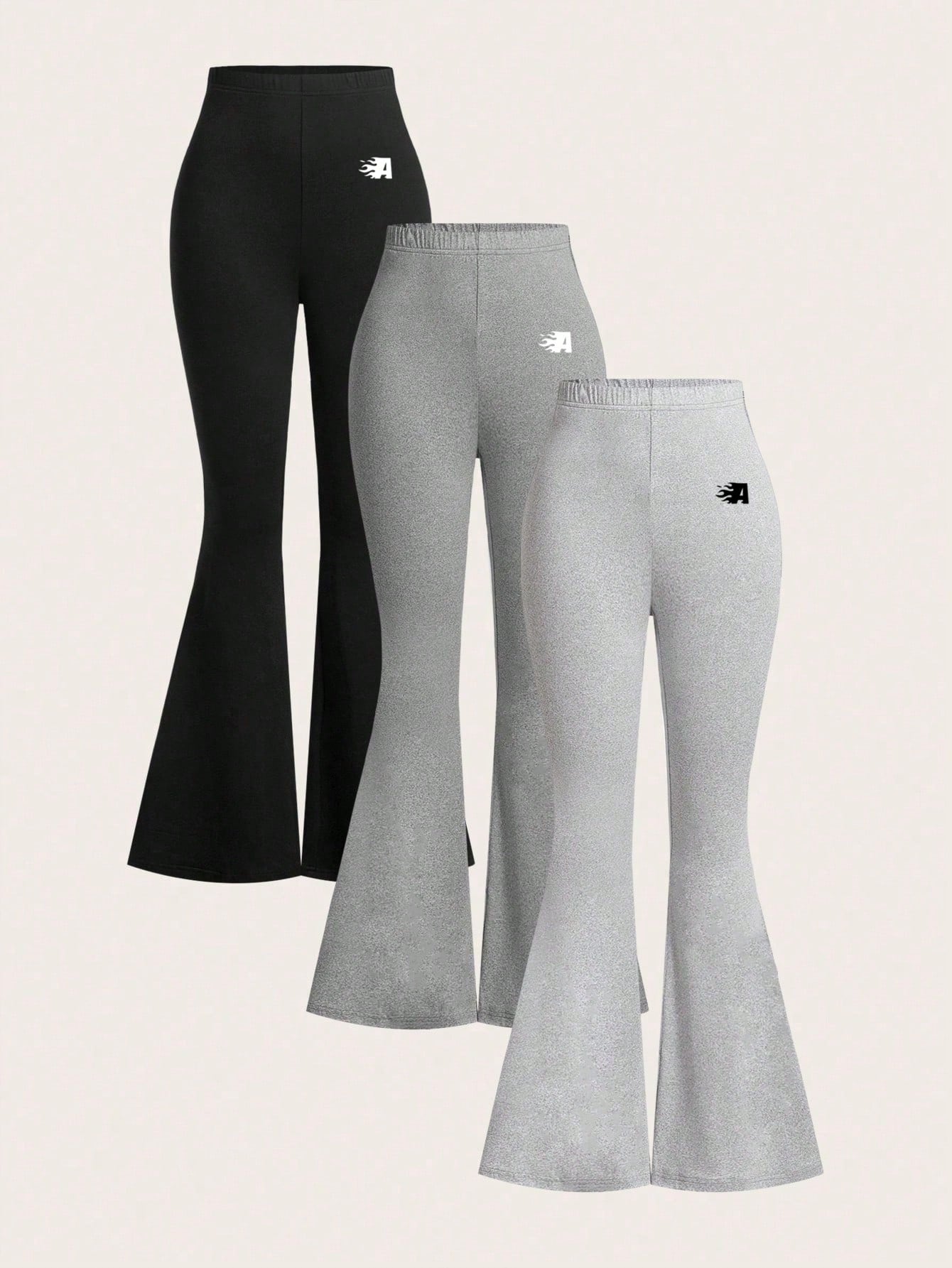 3pcs High-Waisted Elastic Waist Flared Trousers Set, Women's Skinny Pants