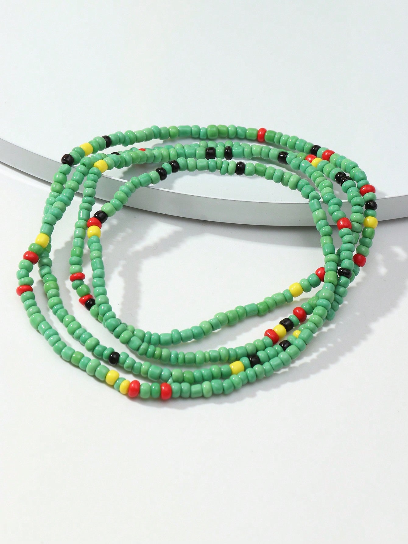 1pc Simple Beach Style Multicolor Seed Bead Woven Elastic Anklet, Color Of Seed Beads Is Random