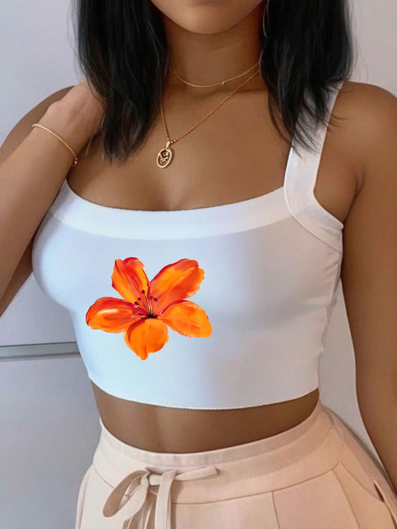 Women's Casual Simple Thick Strap Camisole Crop Top, Suitable For Summer