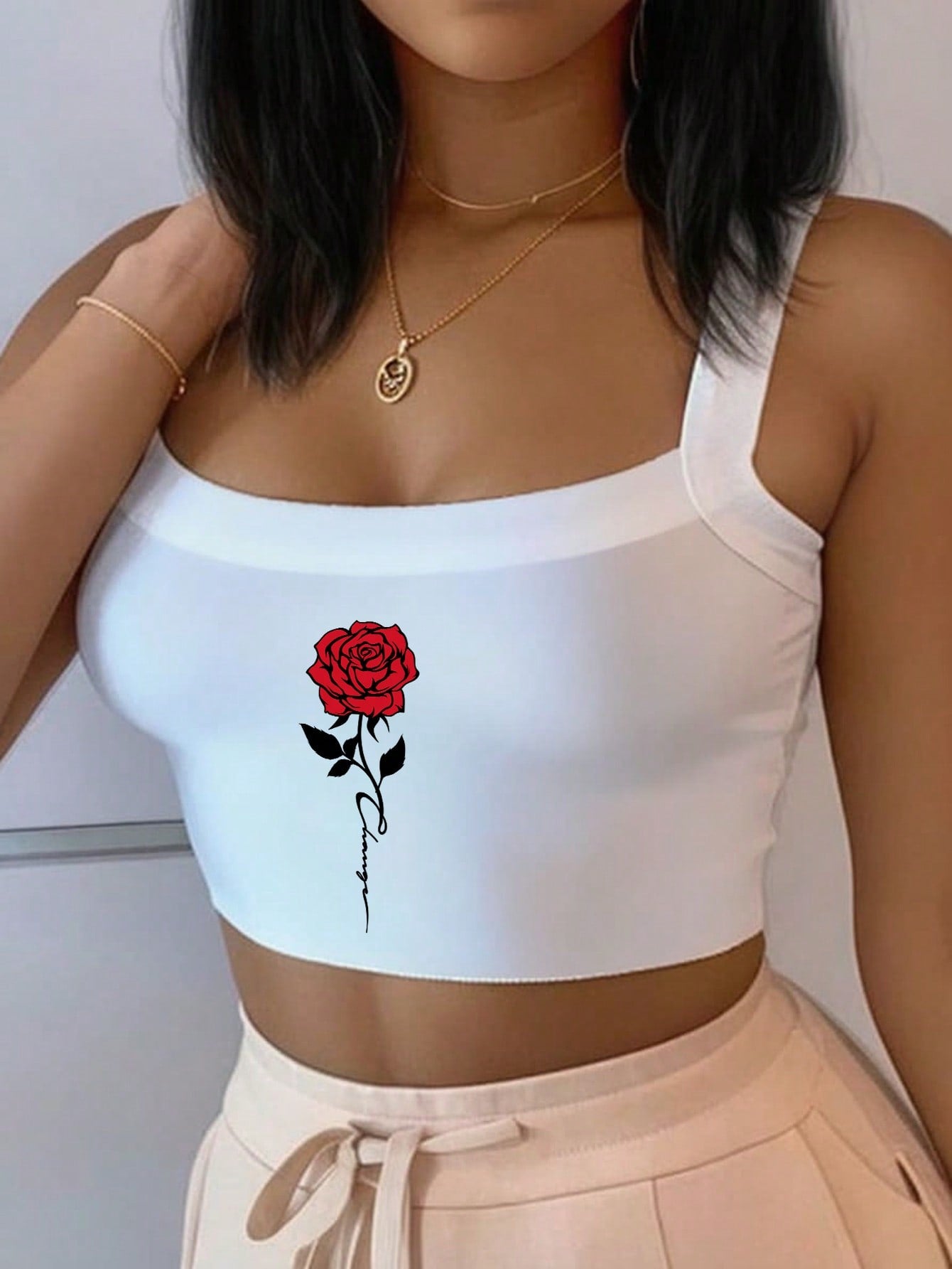 Women's Casual Simple Thick Strap Camisole Crop Top, Suitable For Summer