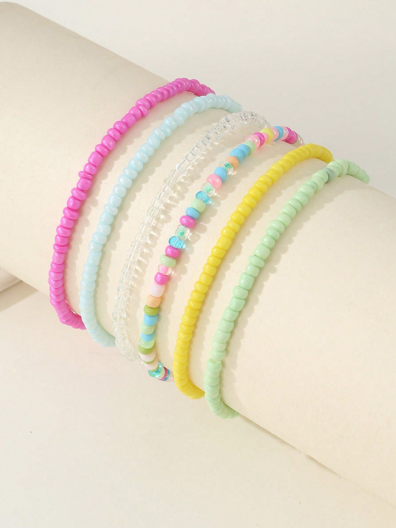 6pcs/Set Minimalist Candy Colored Beaded Kids Anklets