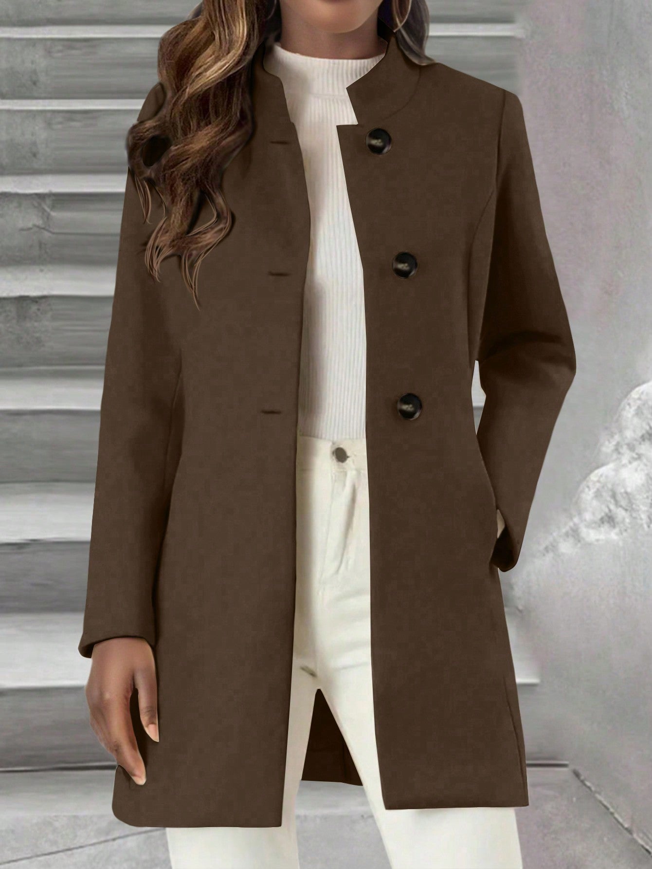 Single-Breasted Coat With Side Pockets