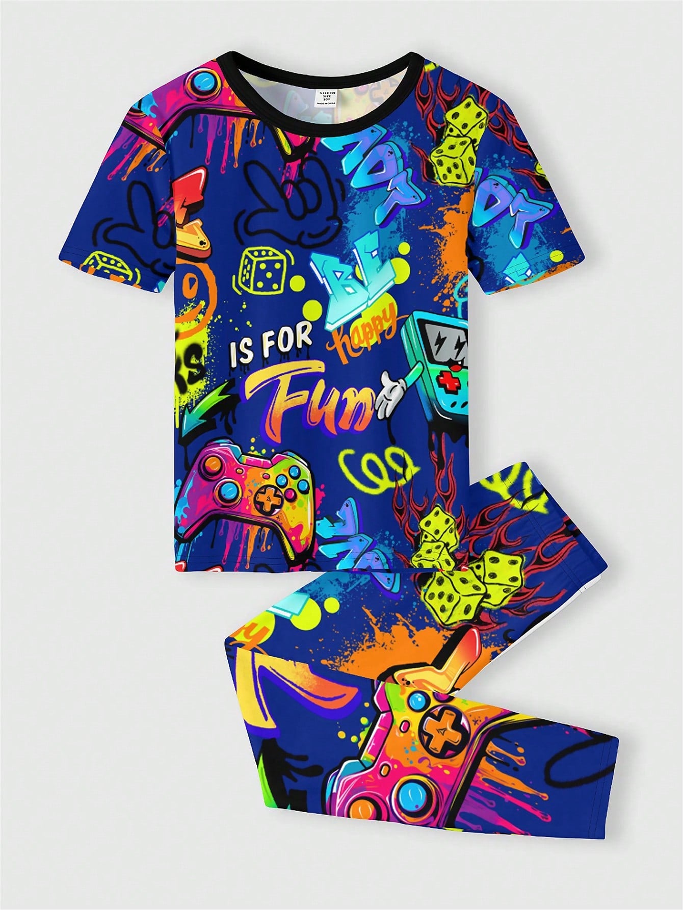 Fun Food Prints, 2pcs/Set Tween Boys' Casual Cartoon Food Pattern Short Sleeve T-Shirt And Long Pants Homewear, Suitable For Spring And Summer