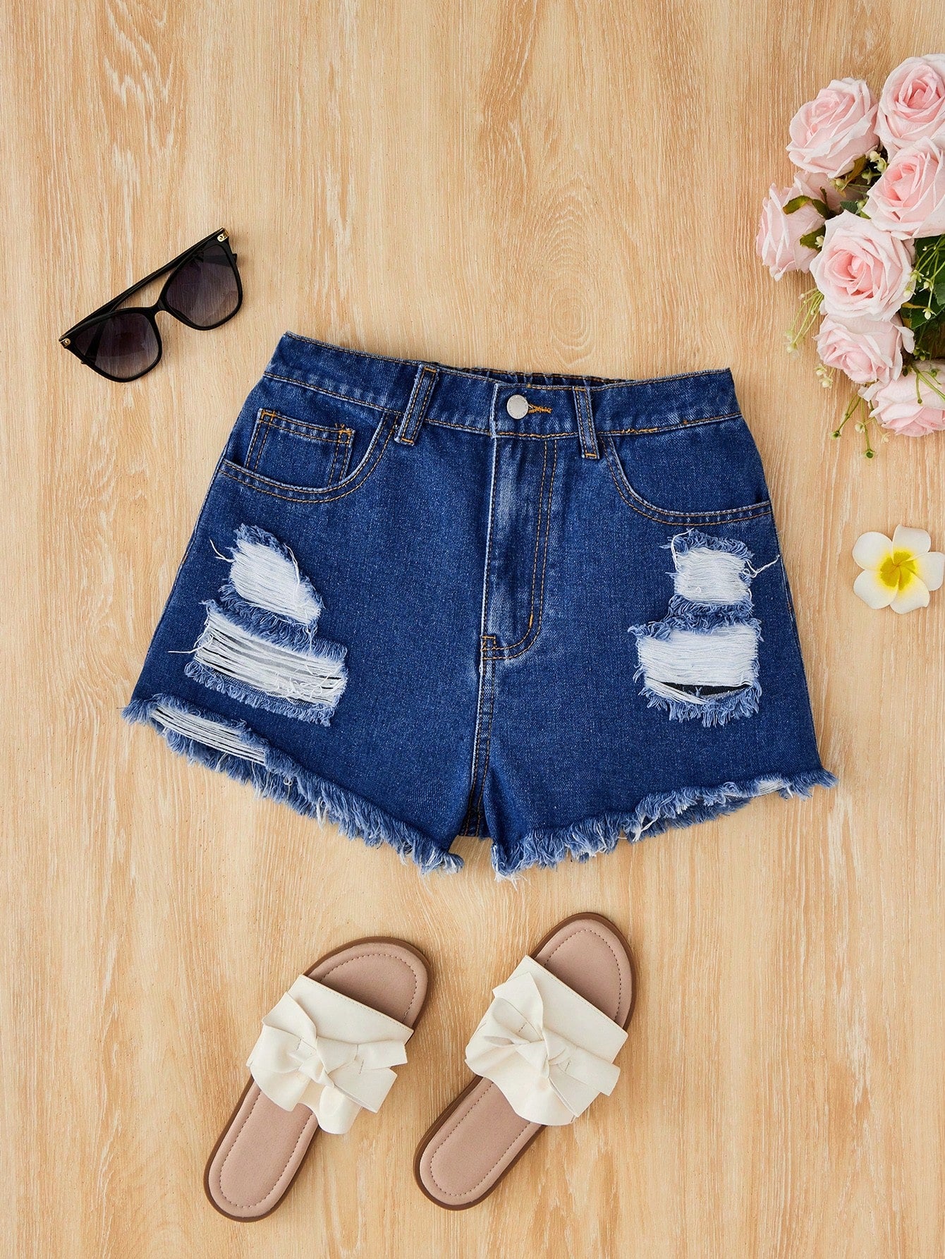 Teen Girl Summer Distressed Frayed Denim Shorts