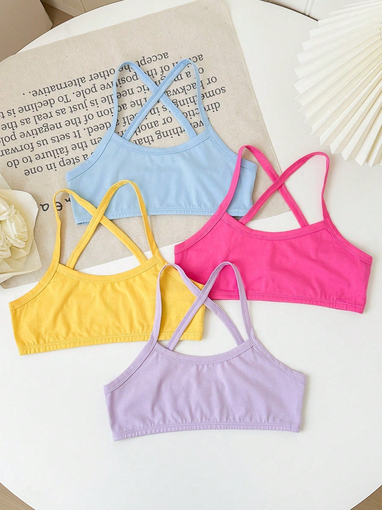 Tween Girl 4pcs Sporty And Breathable Racerback Sports Bra Set