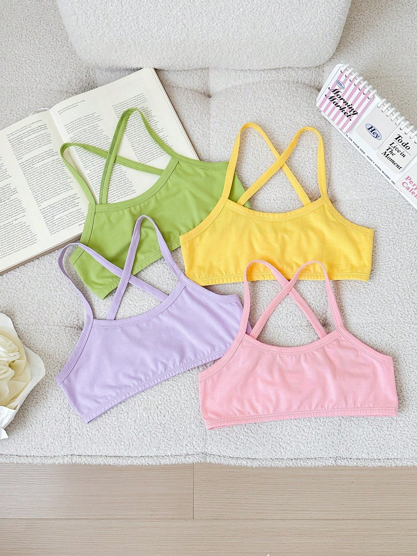 Tween Girl 4pcs Sporty And Breathable Racerback Sports Bra Set